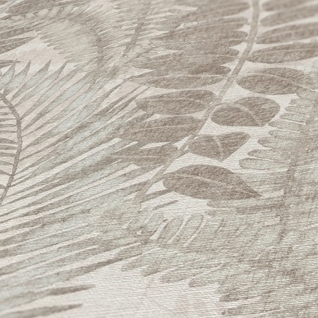 Fern Foliage Wallpaper in Grey on Beige - Image 2