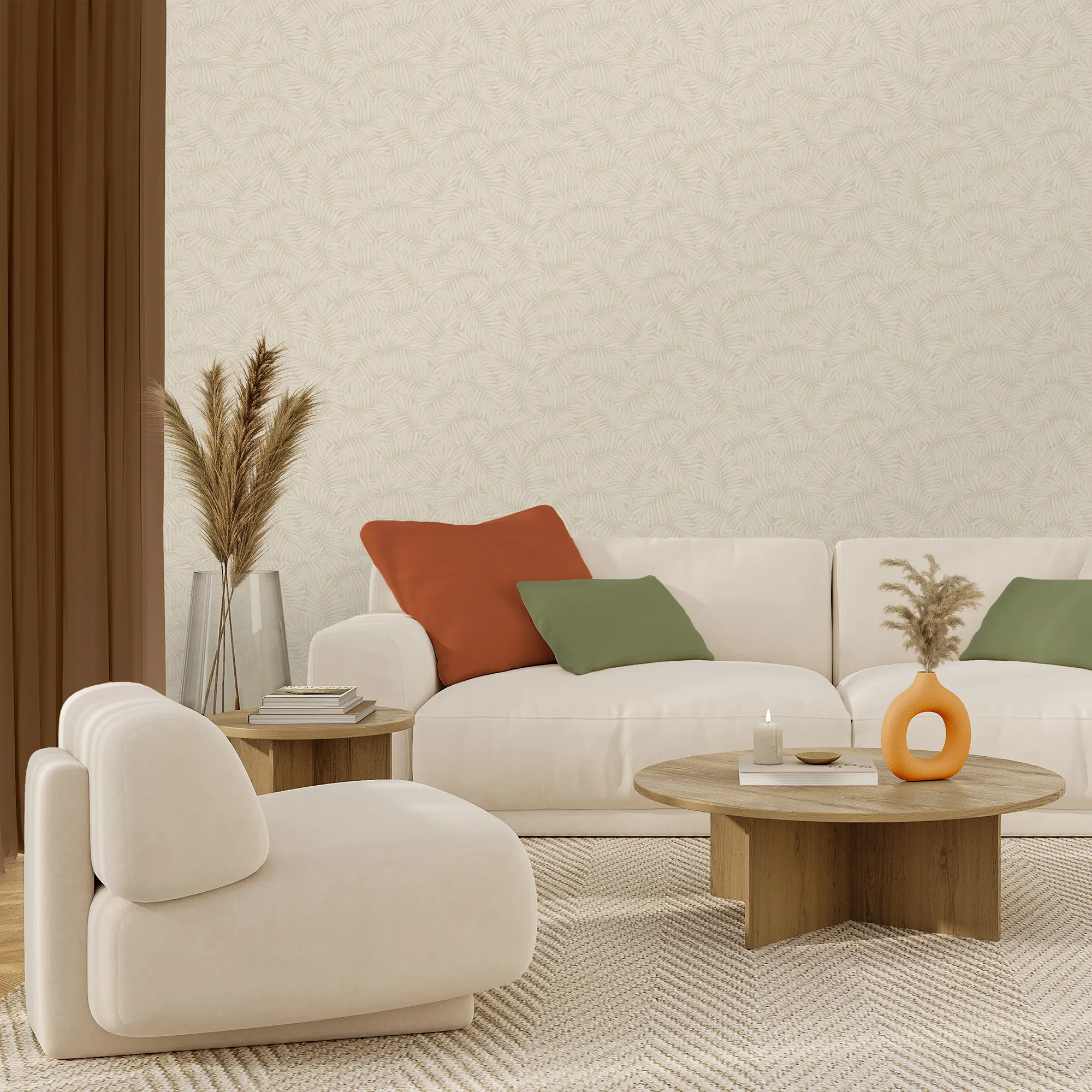 Fern Leaf Wallpaper in Almond Latte - Image 2