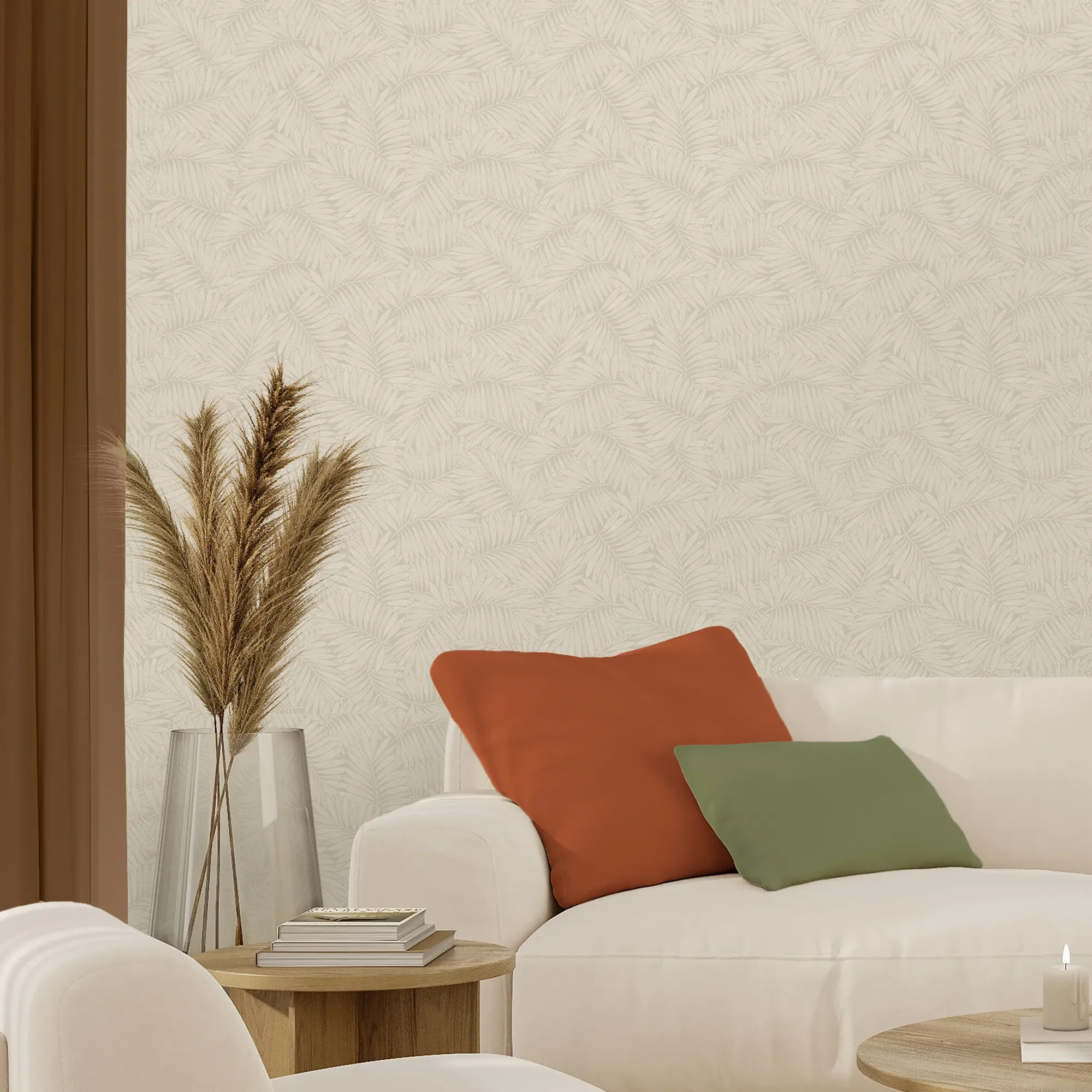 Fern Leaf Wallpaper in Almond Latte - Image 3