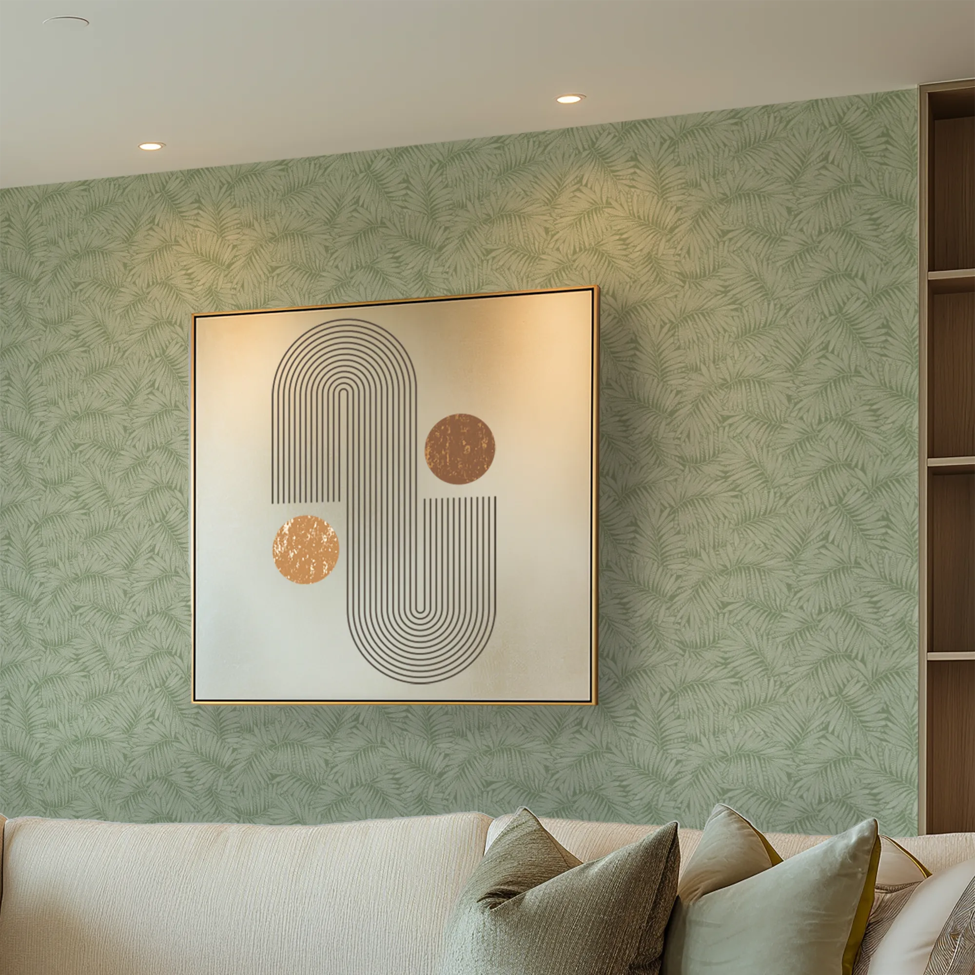 Fern Leaf Wallpaper in Cream on Pistachio - Image 3
