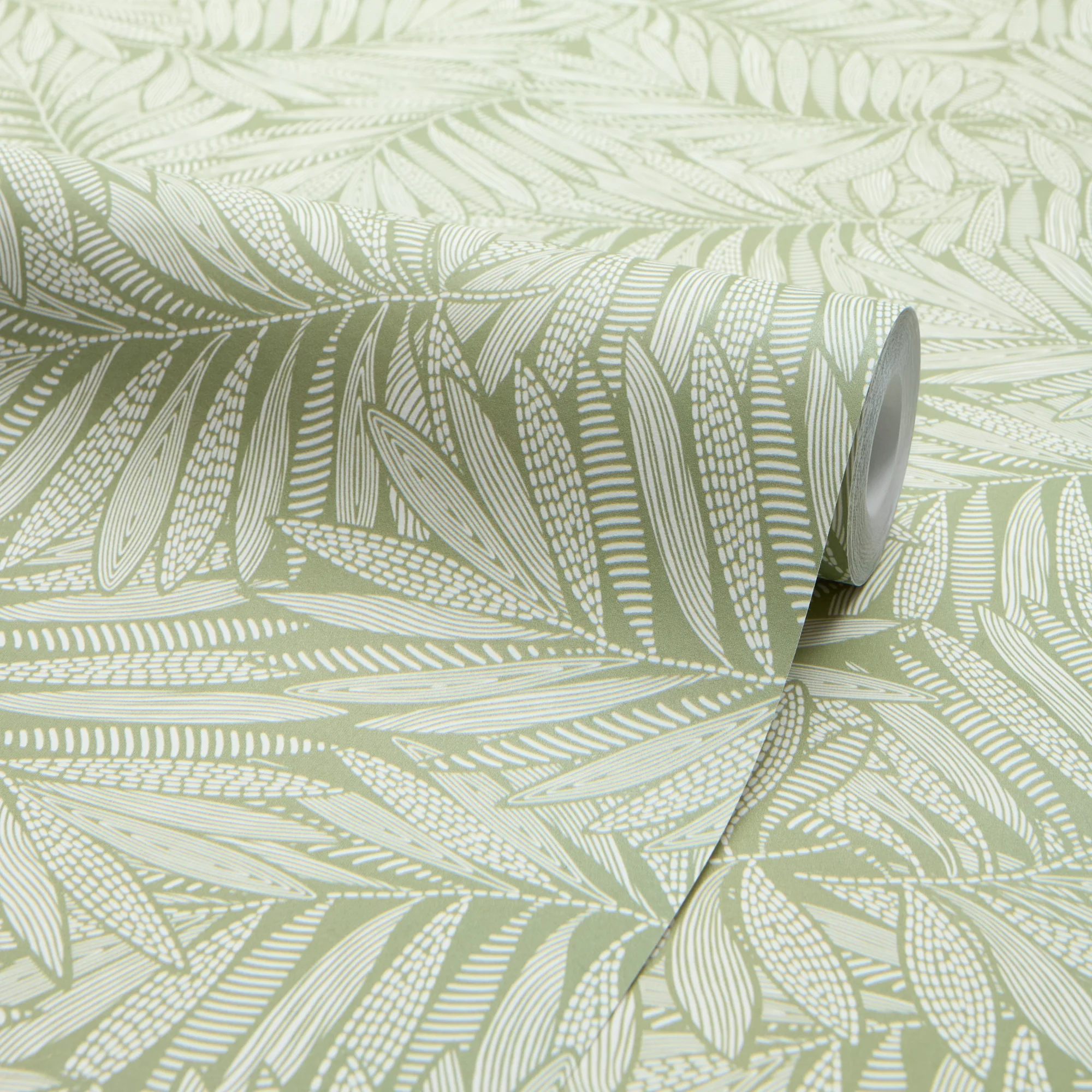 Fern Leaf Wallpaper in Cream on Pistachio - Image 4
