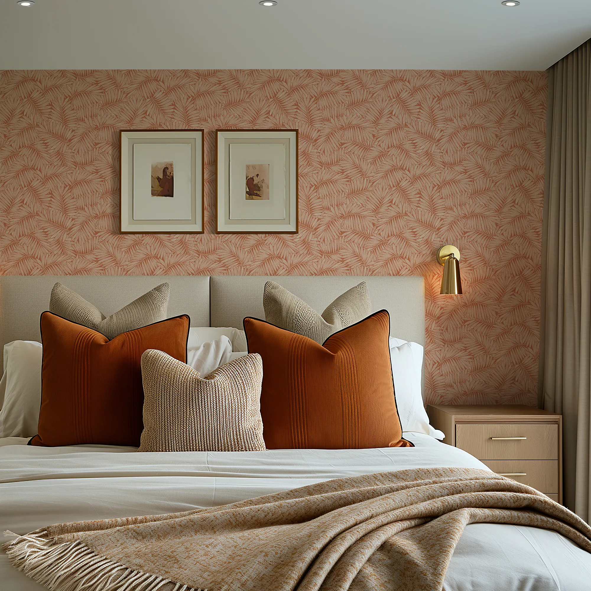 Fern Leaf Wallpaper in Cream on Terracotta - Image 3