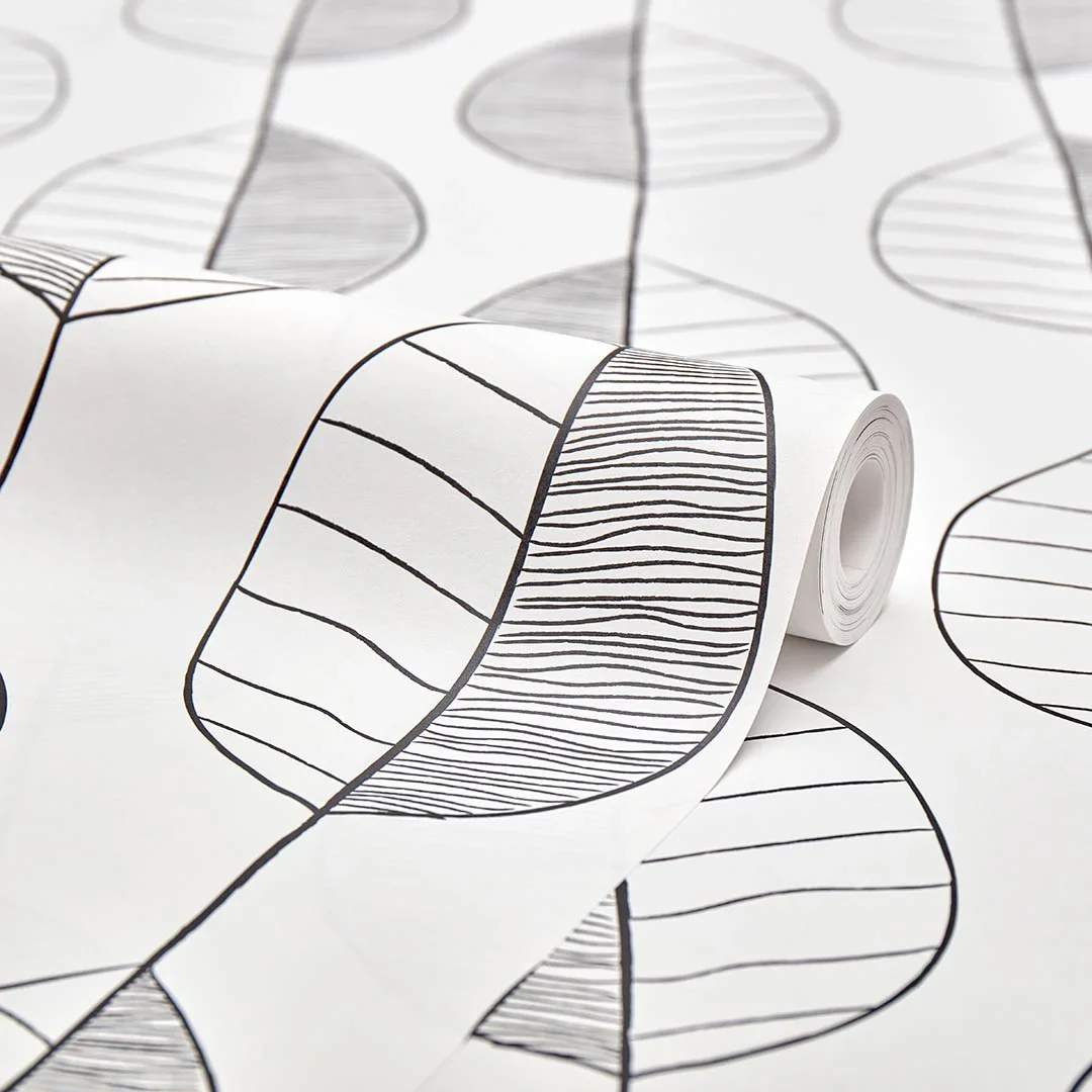 Fika Leaf Wallpaper in Black and White - Image 4
