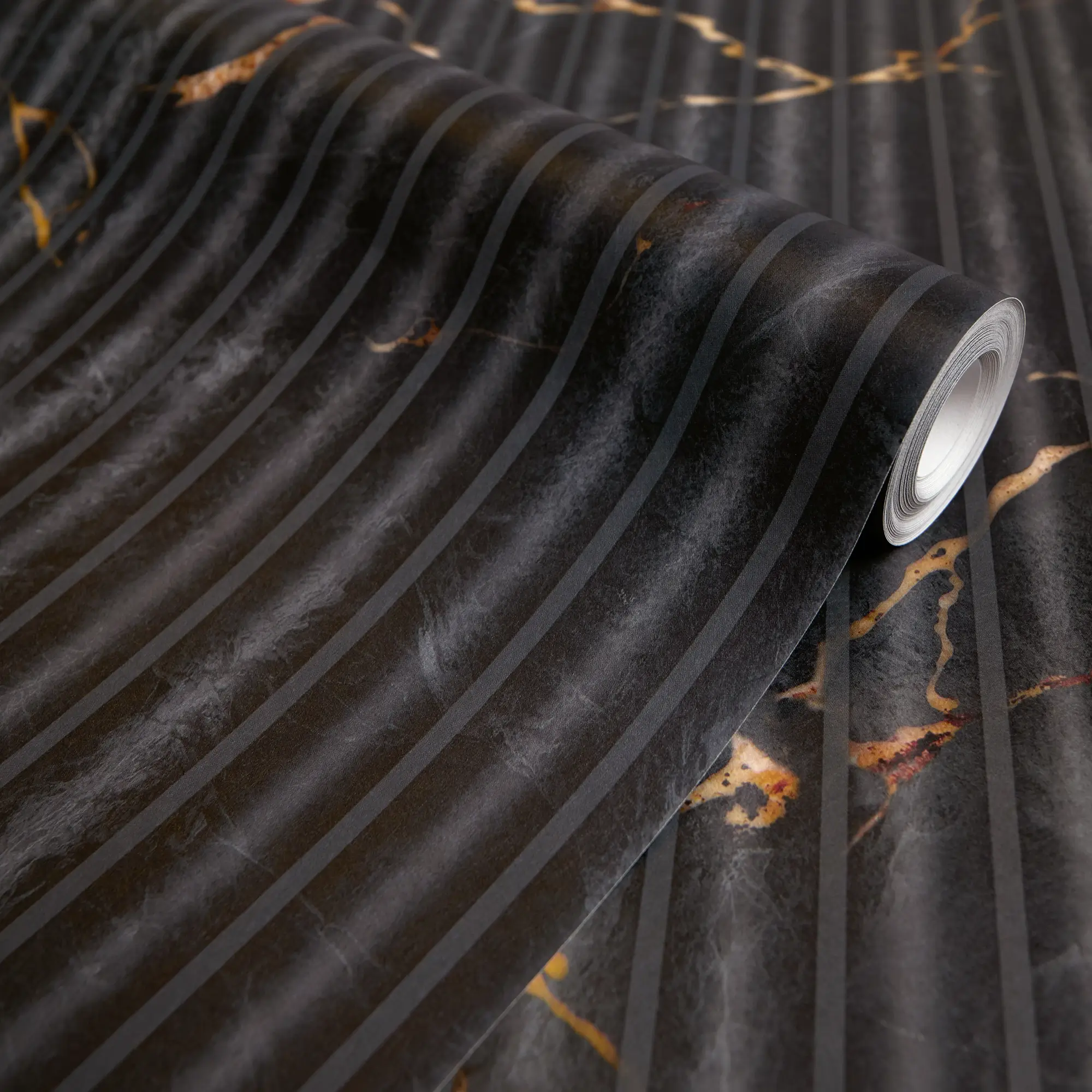 Fluted Marble Panel Wallpaper in Charcoal - Image 4