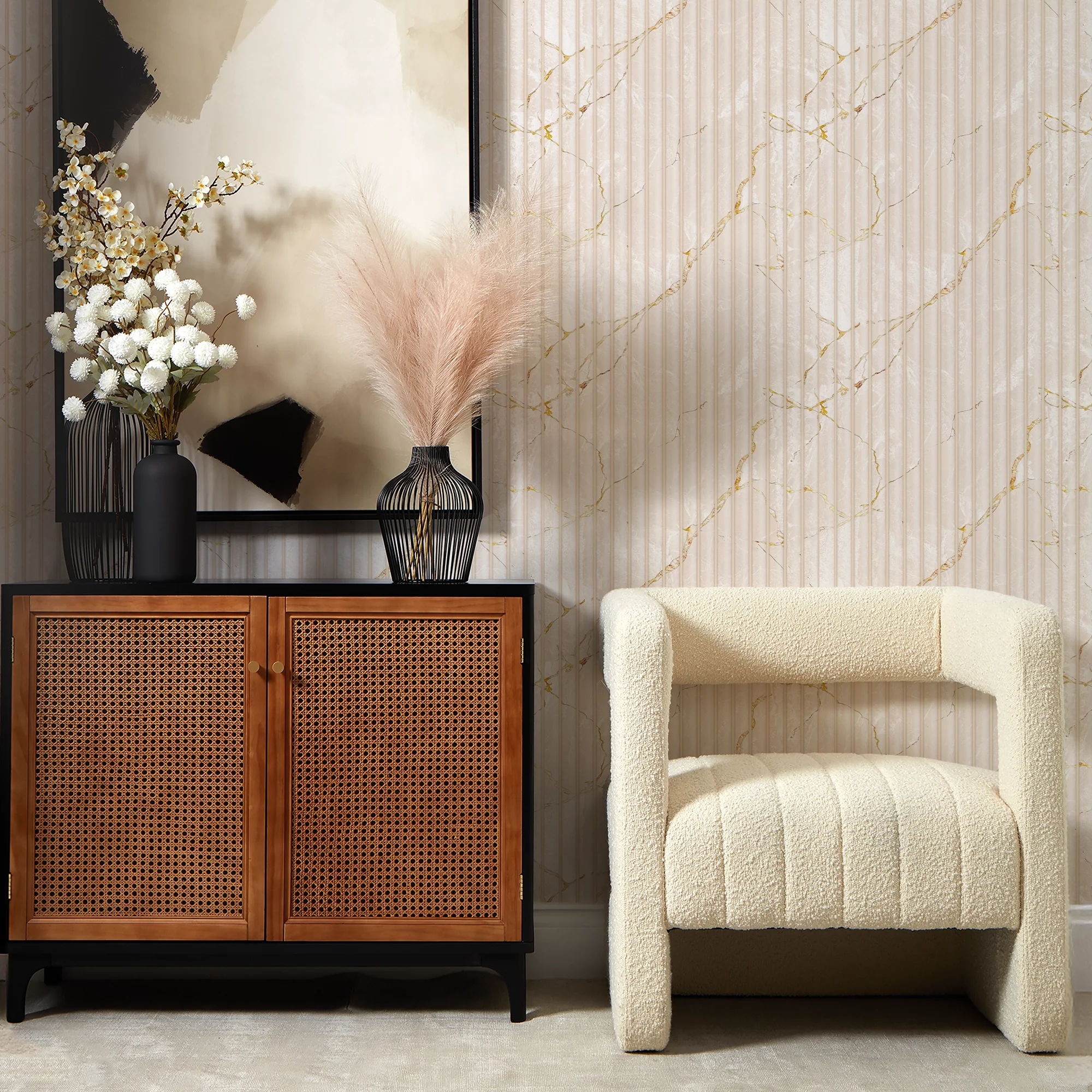 Fluted Marble Panel Wallpaper in Cream - Image 2