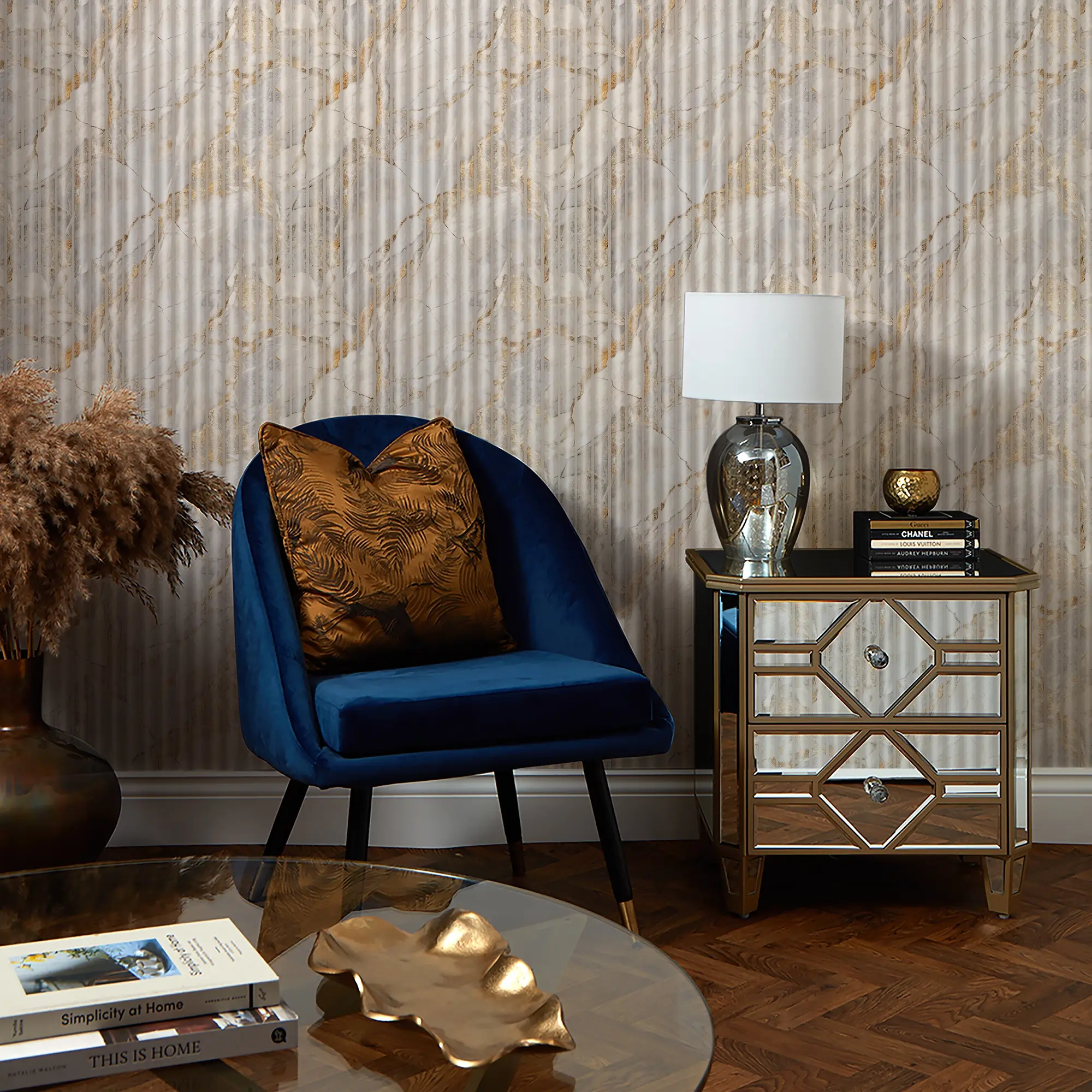 Fluted Marble Panel Wallpaper in Natural - Image 3