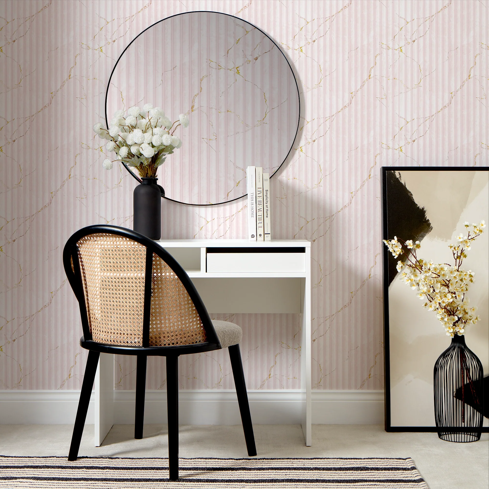 Fluted Marble Panel Wallpaper in Pink - Image 2