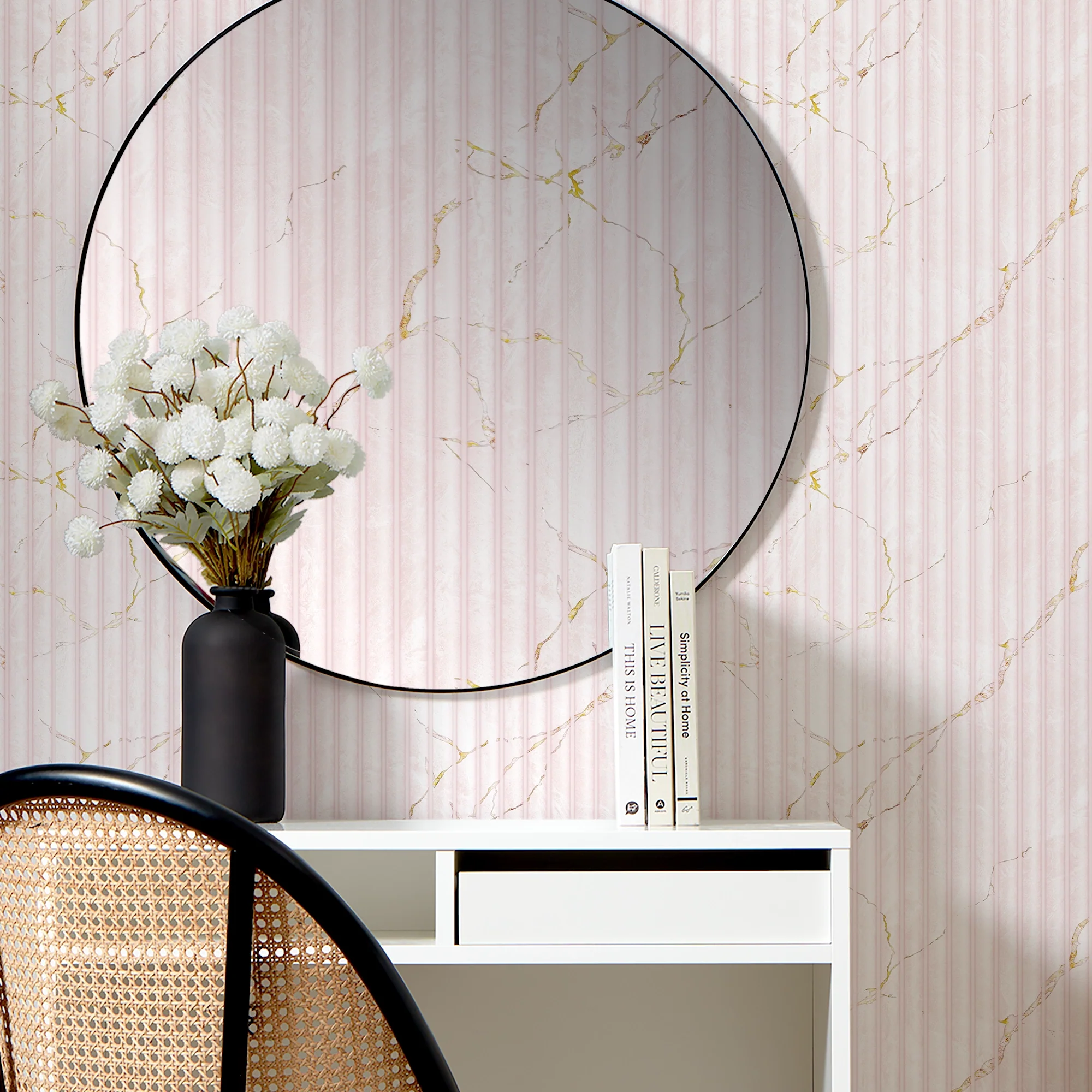Fluted Marble Panel Wallpaper in Pink - Image 3
