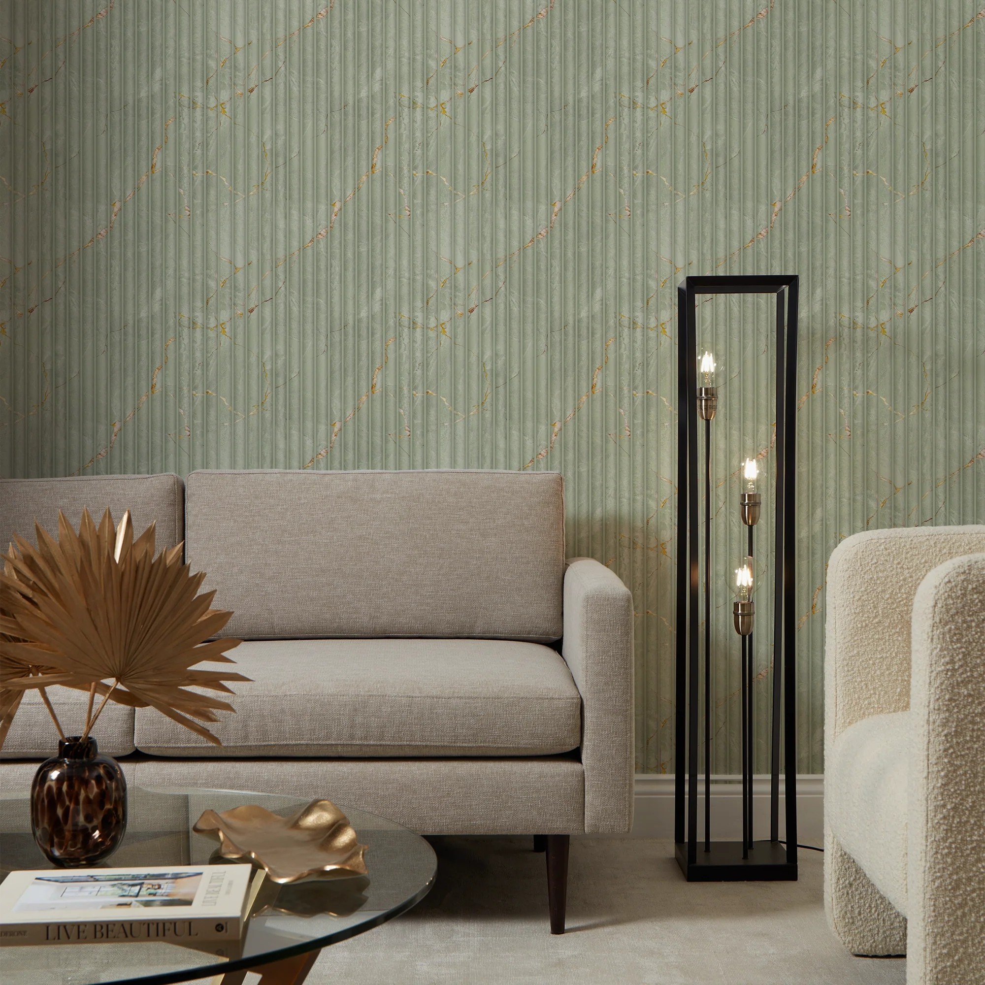 Fluted Marble Panel Wallpaper in Sage - Image 2