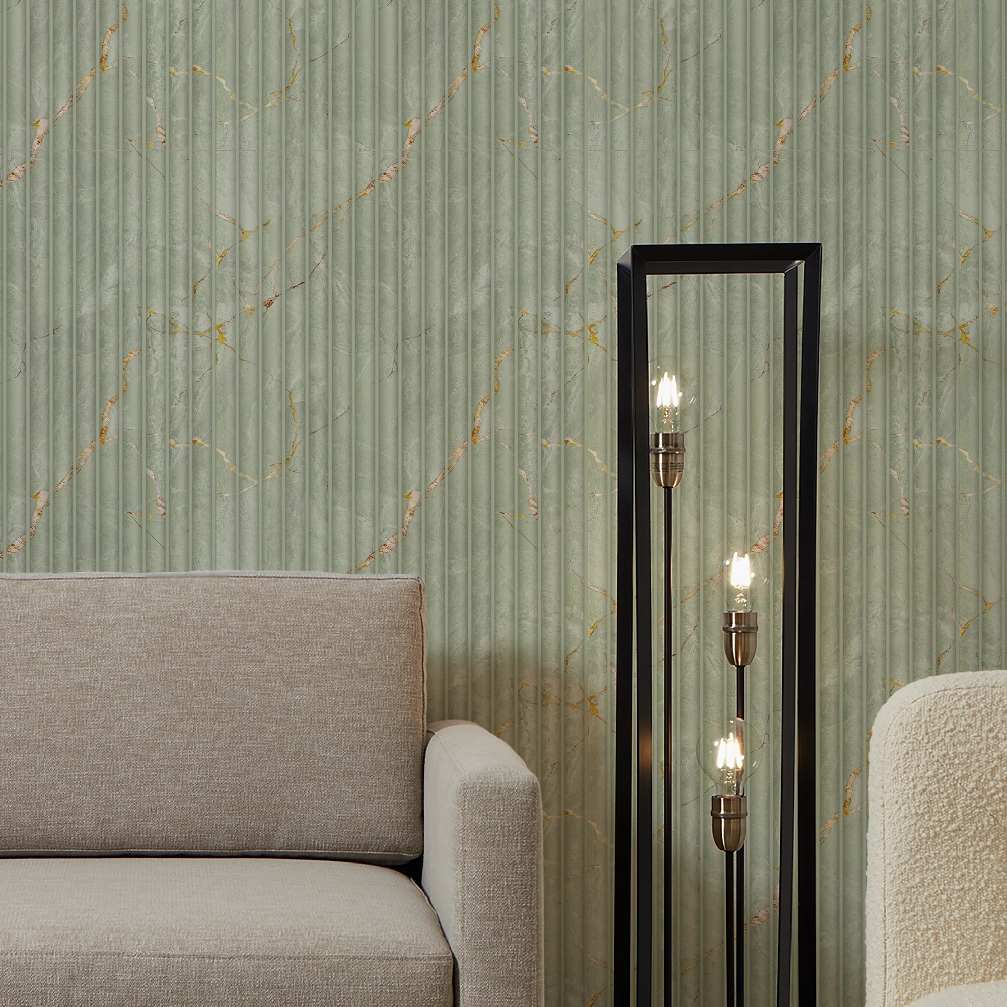 Fluted Marble Panel Wallpaper in Sage - Image 3