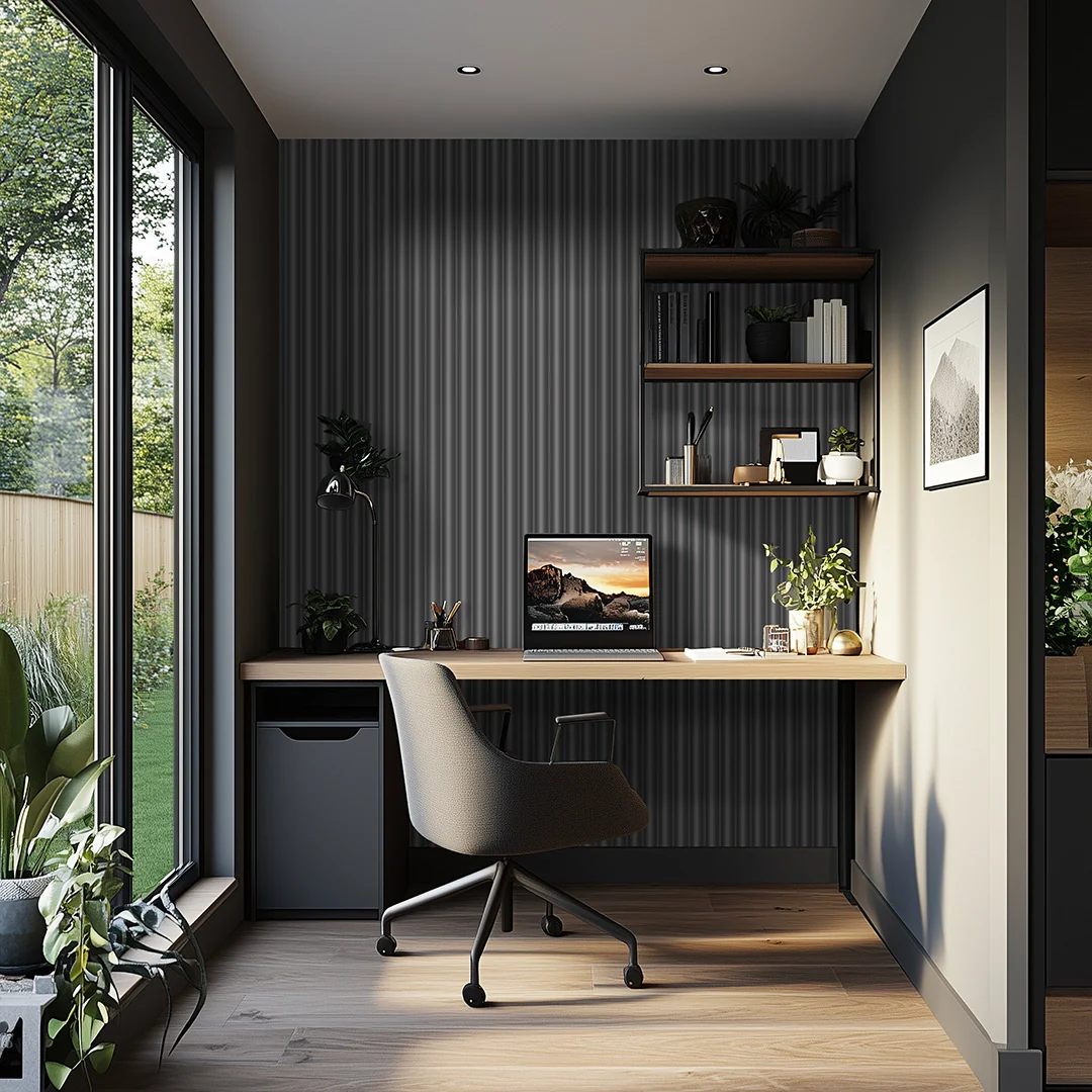 Fluted Panel Wallpaper in Charcoal - Image 2