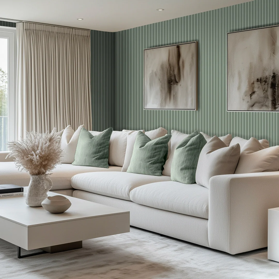 Fluted Panel Wallpaper in Sage Green - Image 2