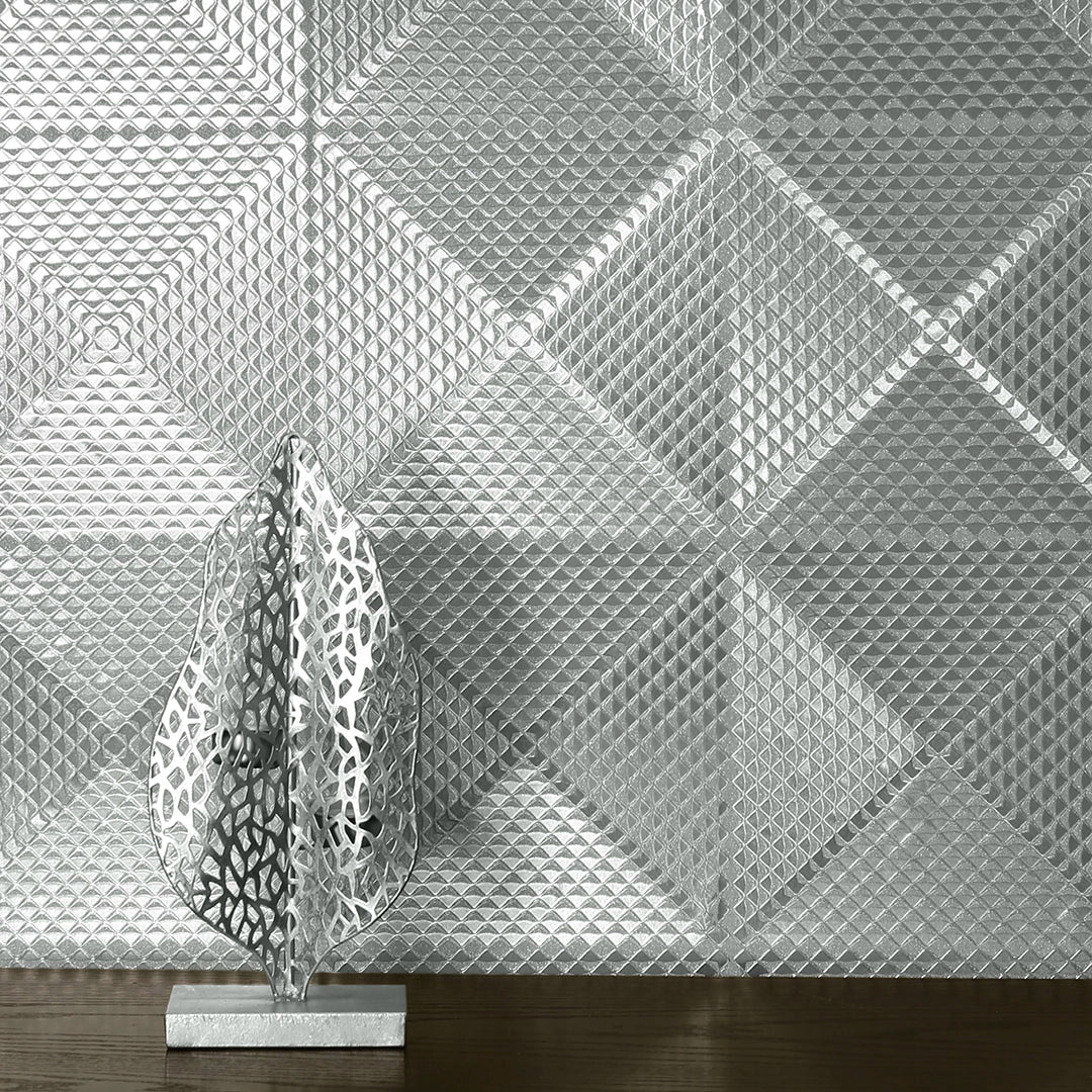 Foil Geo Wallpaper in Silver - Image 2