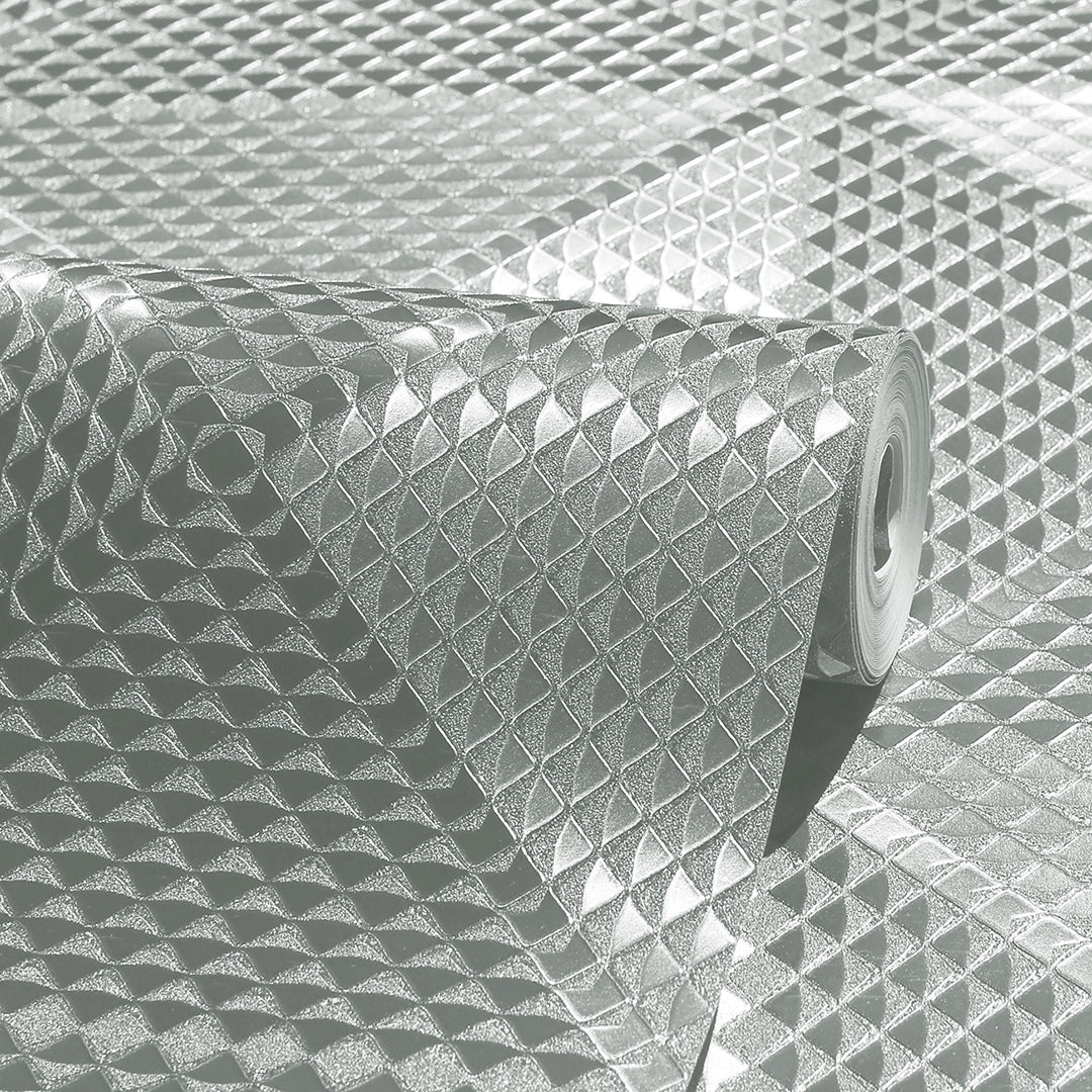 Foil Geo Wallpaper in Silver - Image 3