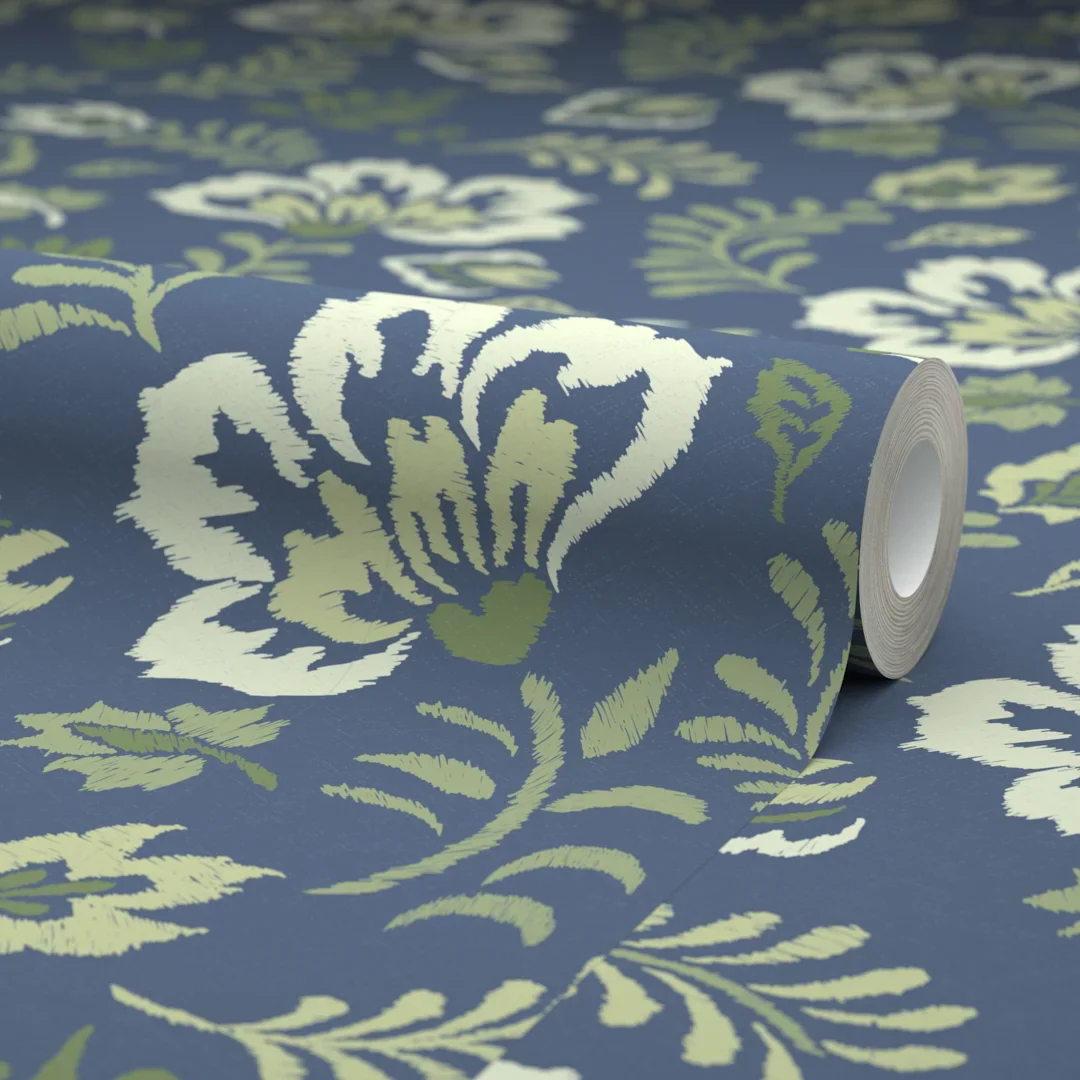 Folk Foliage Wallpaper in Navy and Sage - Image 4