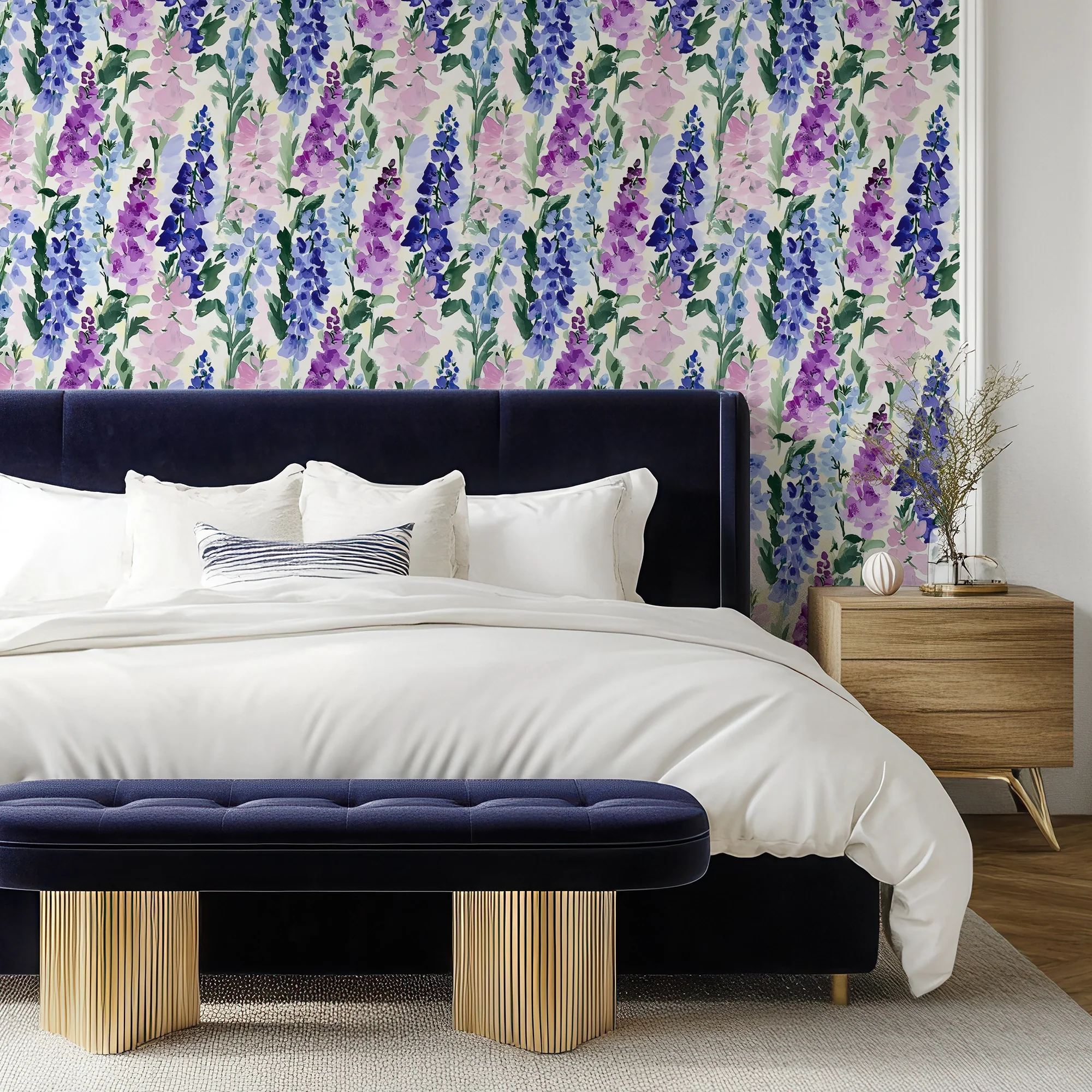 Foxglove Folly Wallpaper in Lilac and Blues - Image 2