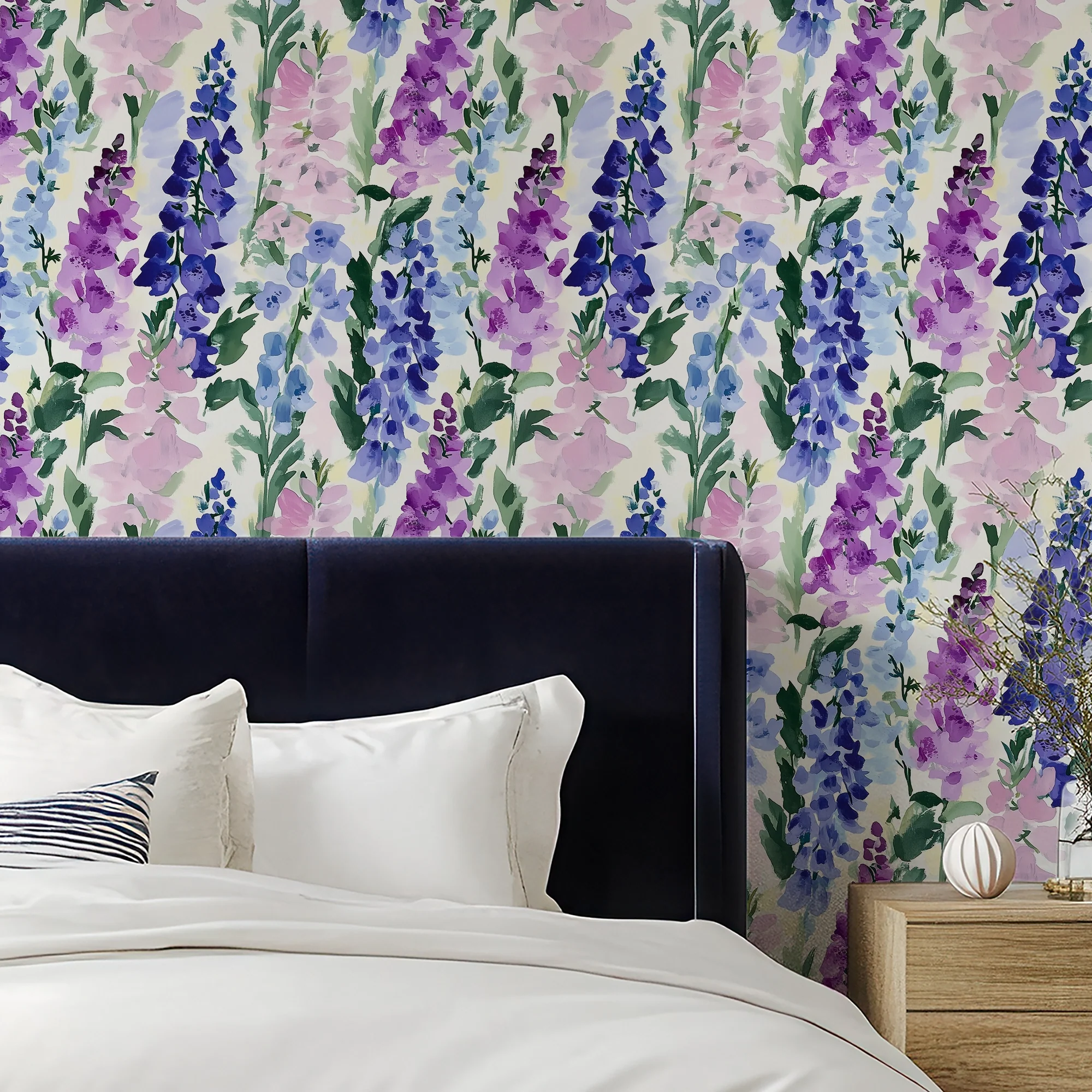 Foxglove Folly Wallpaper in Lilac and Blues - Image 3