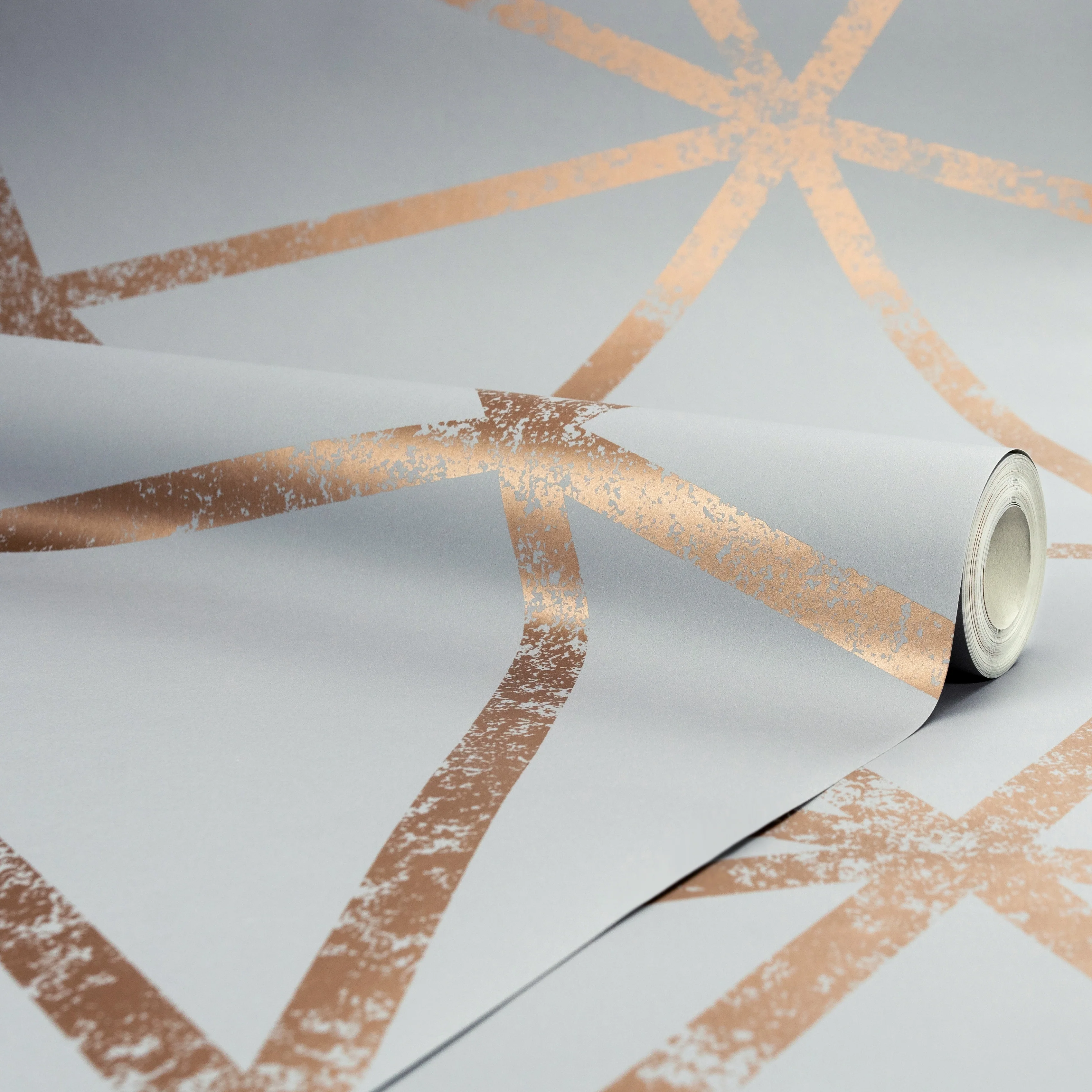 Framework Distressed Metallic Wallpaper in Grey & Copper - Image 2