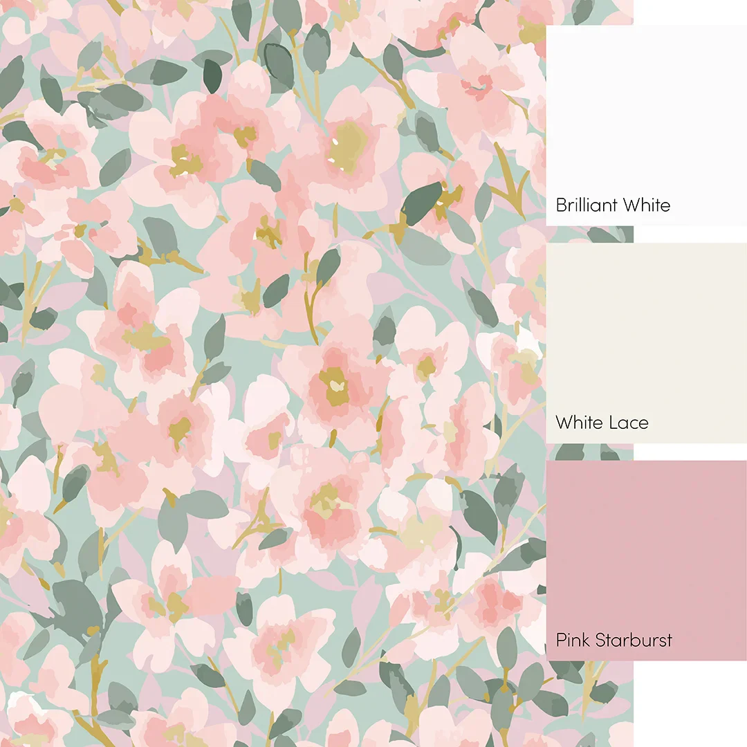 Fresh Flowers Full Wall Mural in Pink and Duck Egg - Image 4