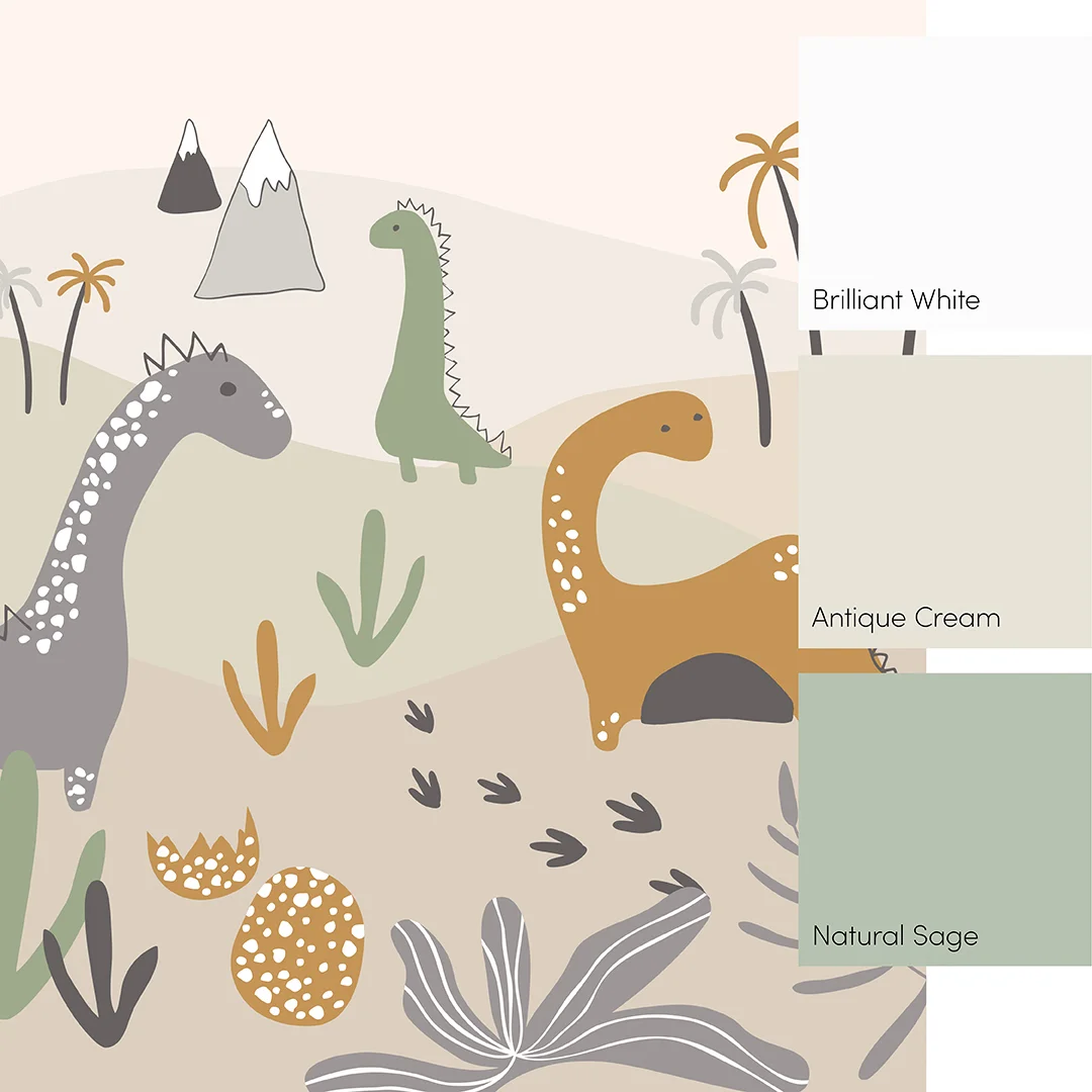 Friendly Dinos Full Wall Mural in Earthy Tones - Image 4