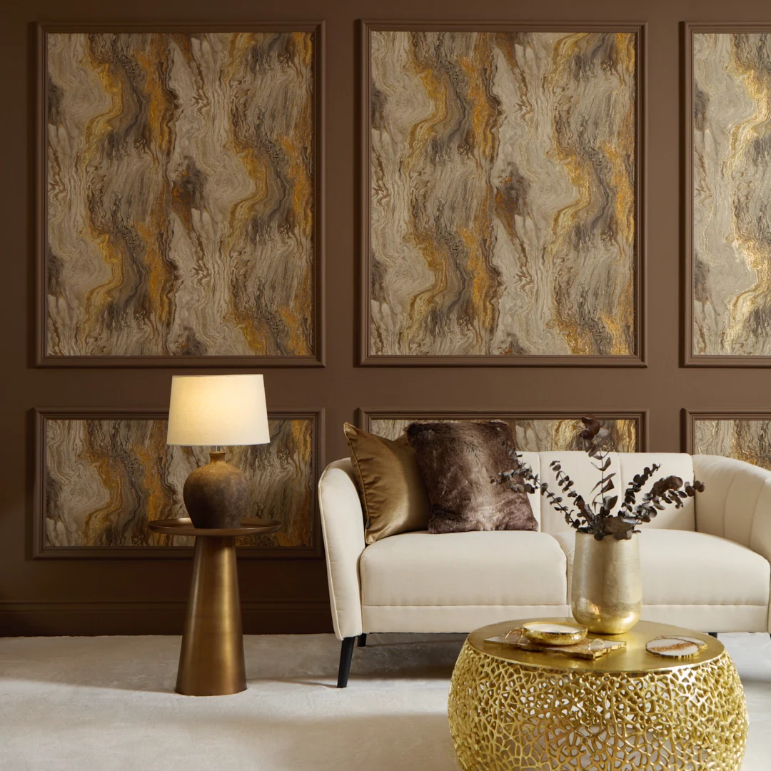 Galaxy Metallic Wallpaper in Taupe and Bright Gold - Image 2