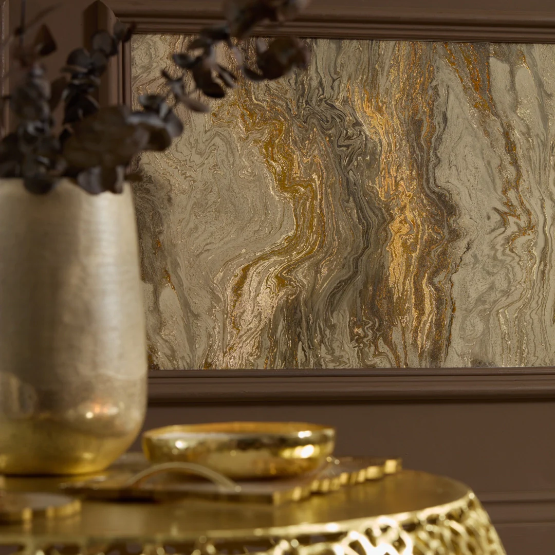 Galaxy Metallic Wallpaper in Taupe and Bright Gold - Image 3