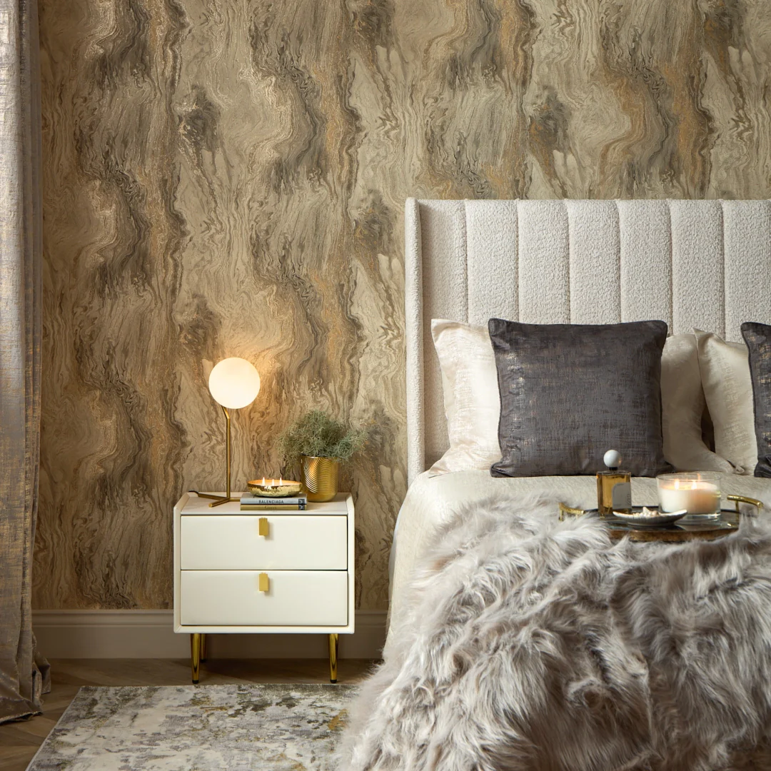 Galaxy Metallic Wallpaper in Warm Grey and Vintage Gold - Image 2