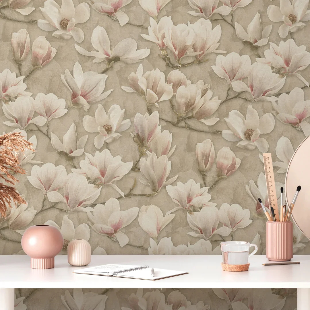 Gentle Blossoms Wallpaper in Pink on Cream - Image 2