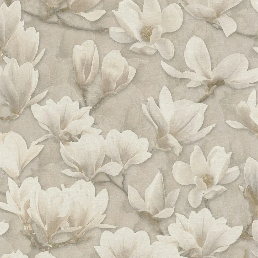 Gentle Blossoms Wallpaper in White on Grey
