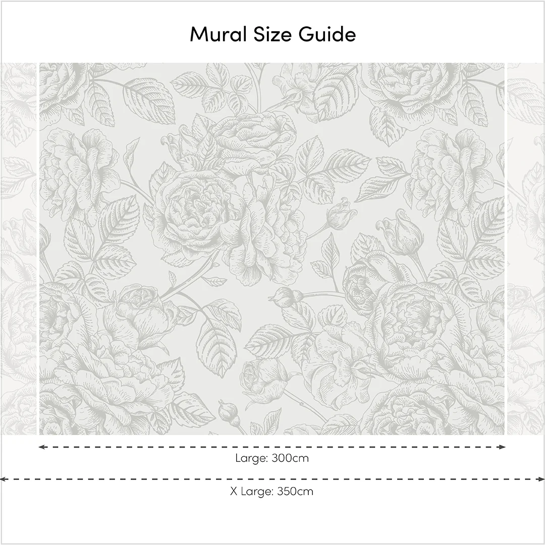Gentle Roses Full Wall Mural in Grey - Image 3