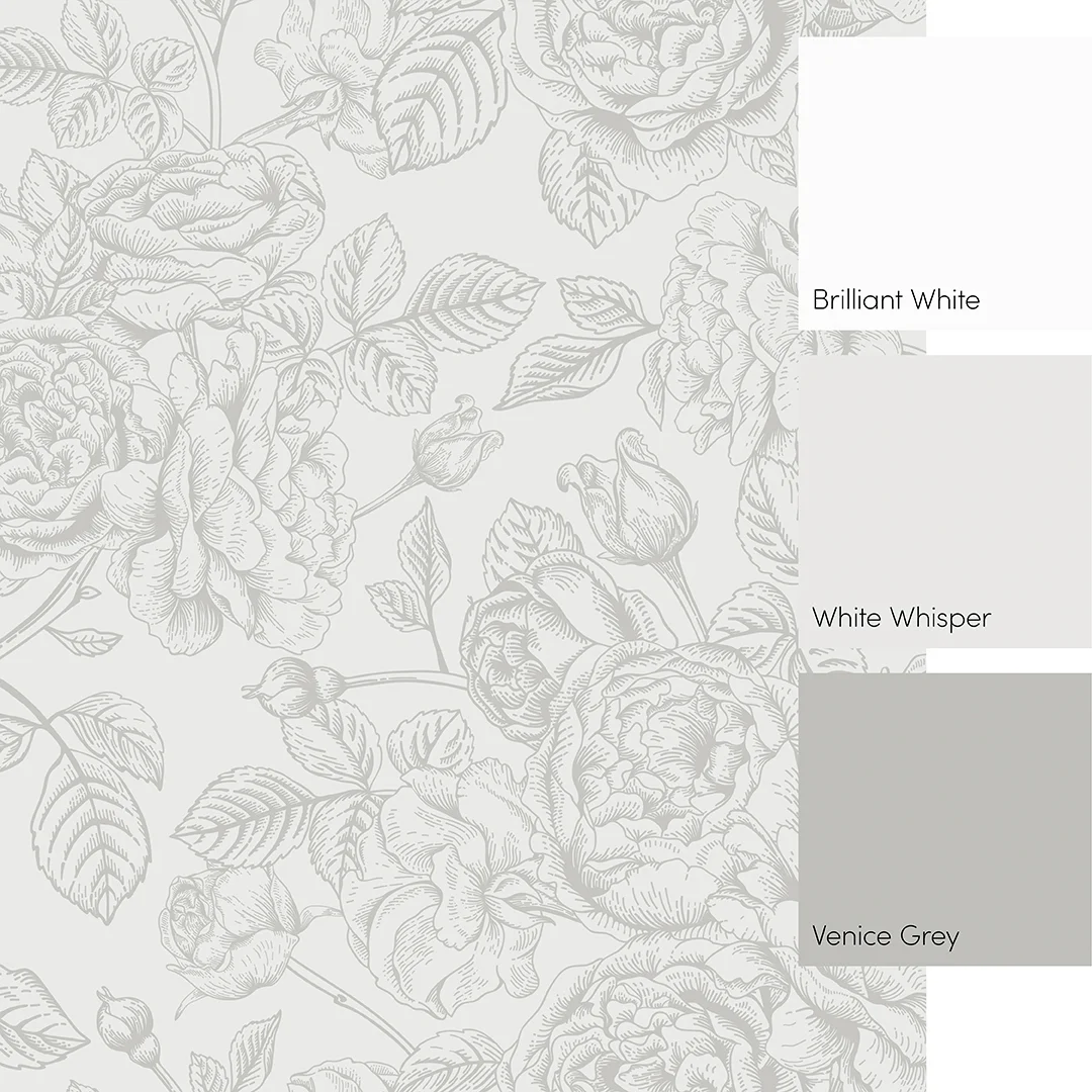 Gentle Roses Full Wall Mural in Grey - Image 4