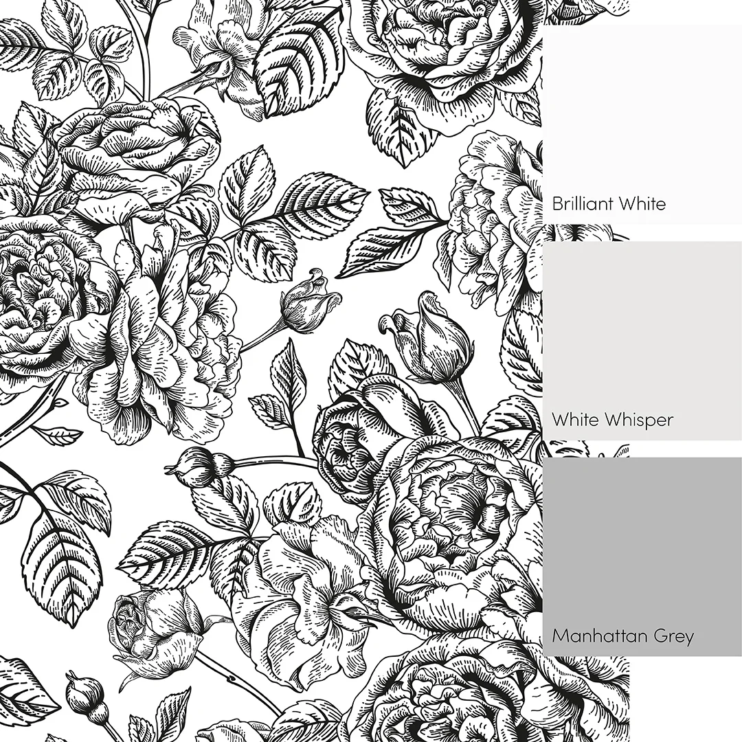 Gentle Roses Full Wall Mural in Monochrome - Image 3