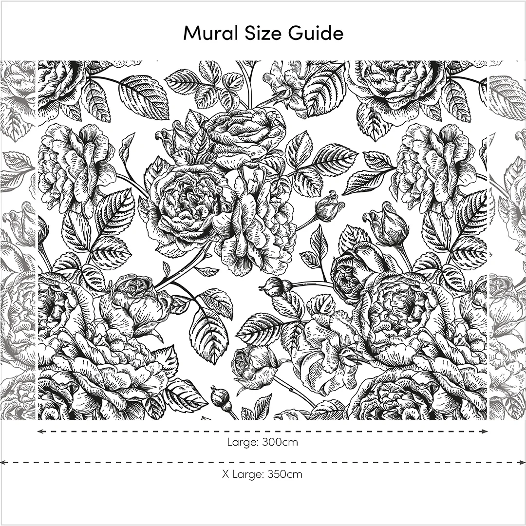 Gentle Roses Full Wall Mural in Monochrome - Image 4