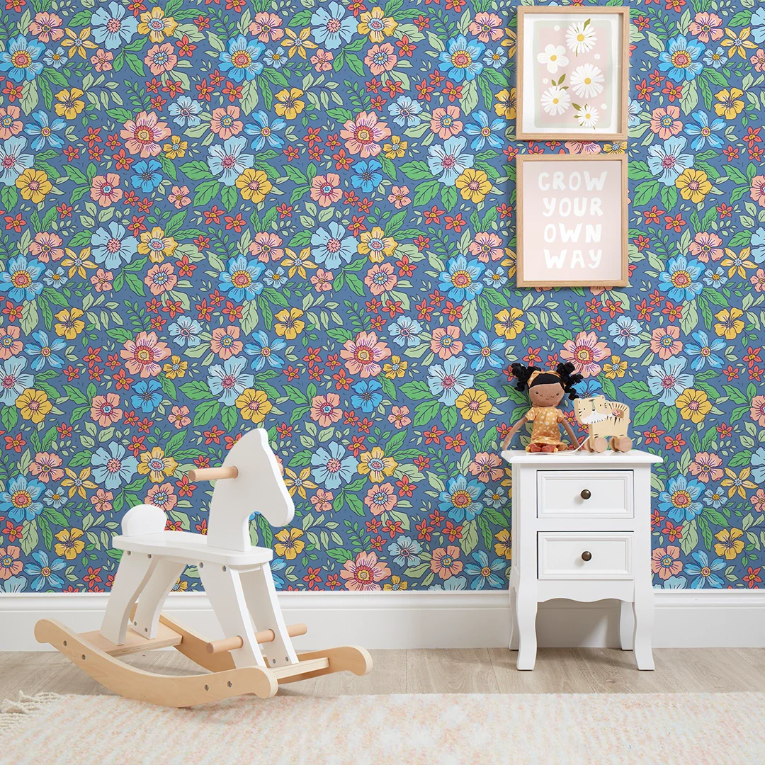 Gorgeous Gardenia Wallpaper in Blue - Image 2