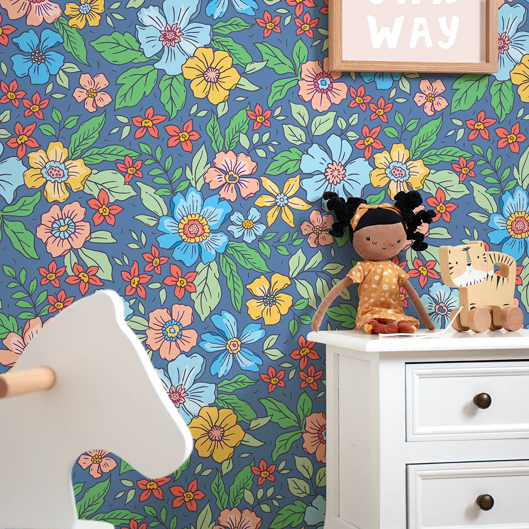 Gorgeous Gardenia Wallpaper in Blue - Image 3