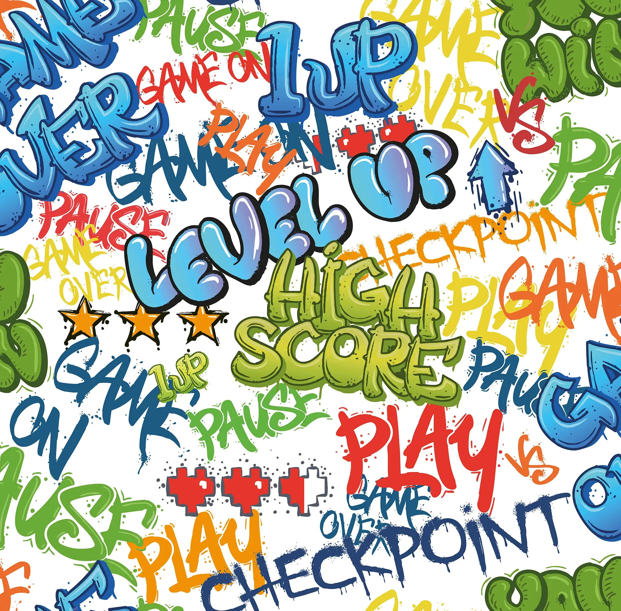 Graffiti Gamer Wallpaper in Multicoloured on White