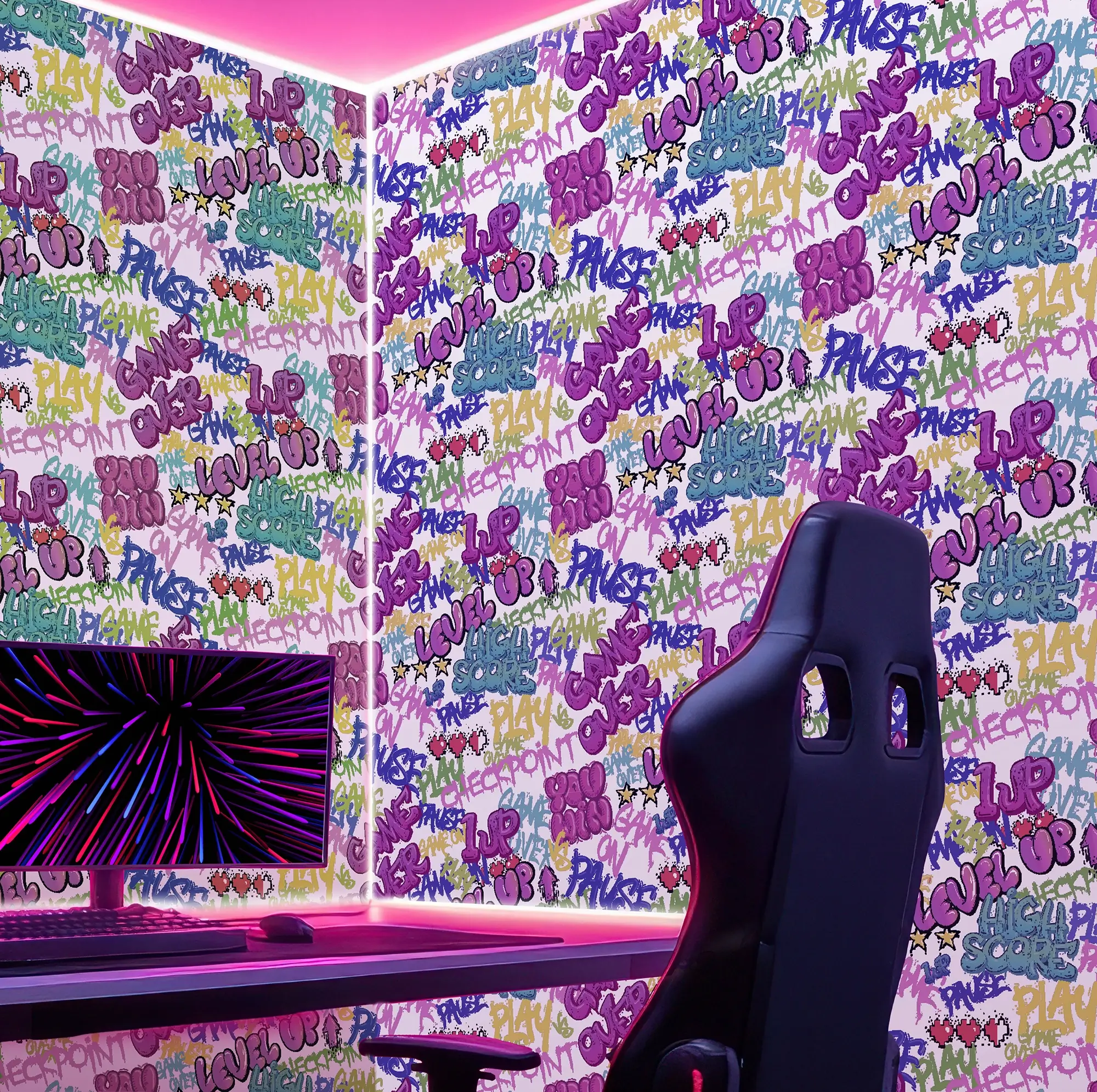 Graffiti Gamer Wallpaper in Pink on White - Image 3