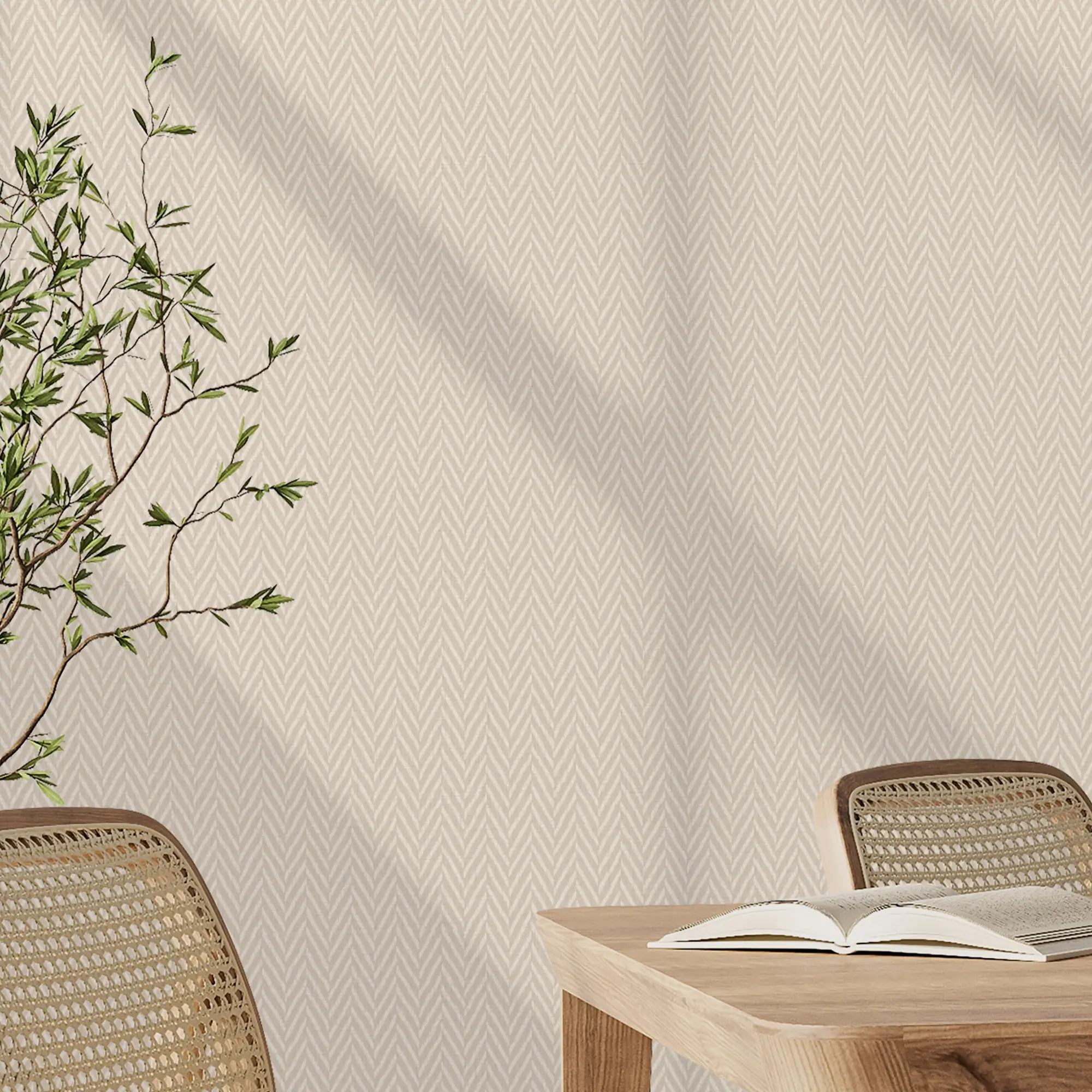 Herringbone Wallpaper in Natural - Image 2