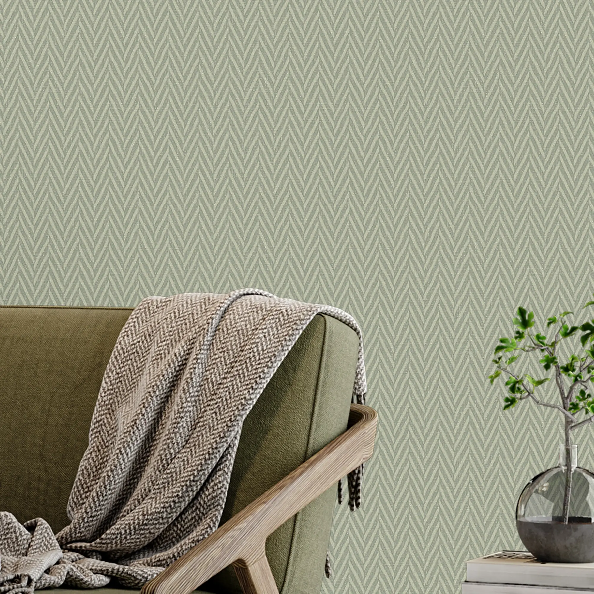 Herringbone Wallpaper in Sage - Image 2