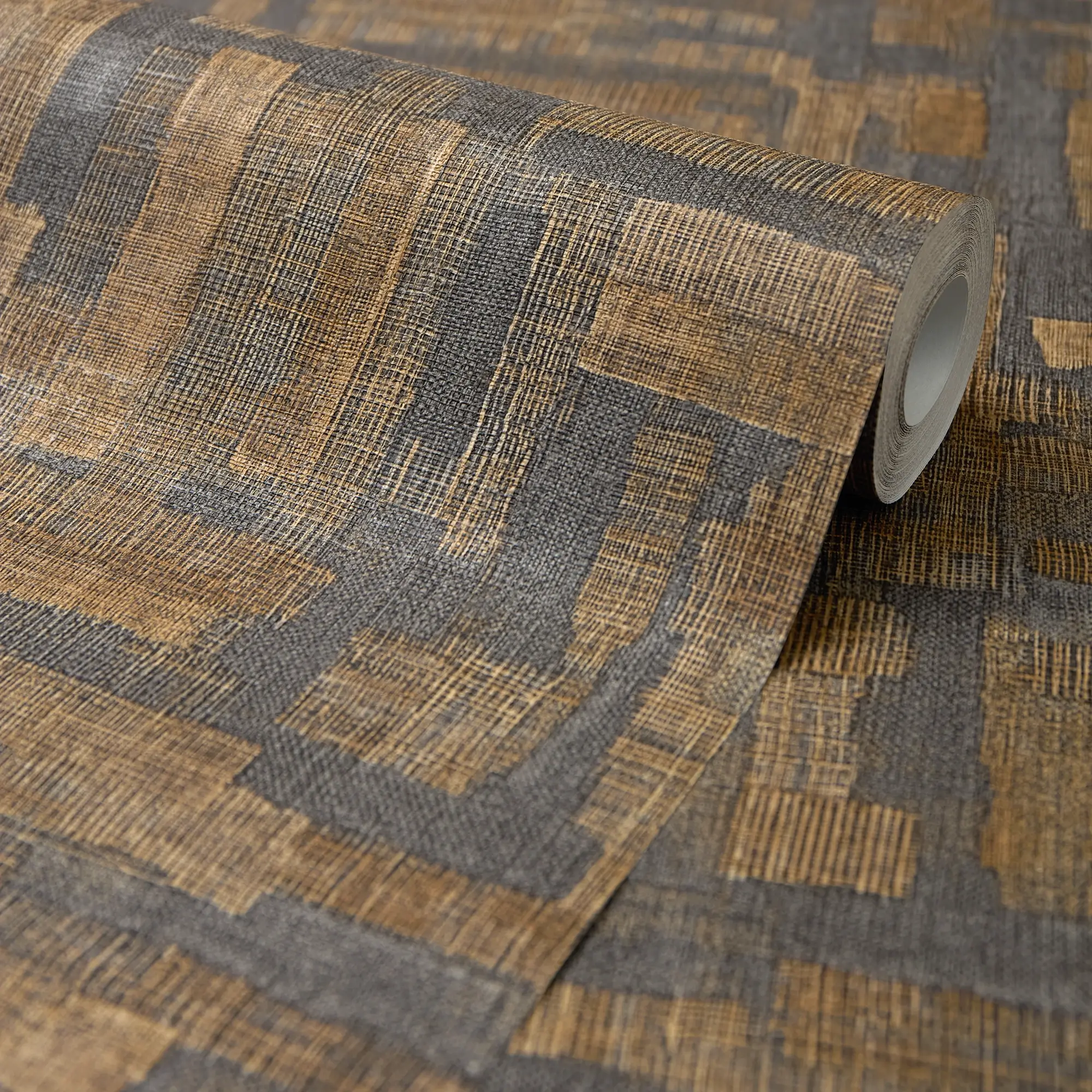 Hessian Weave Wallpaper in Brown and Blue - Image 3