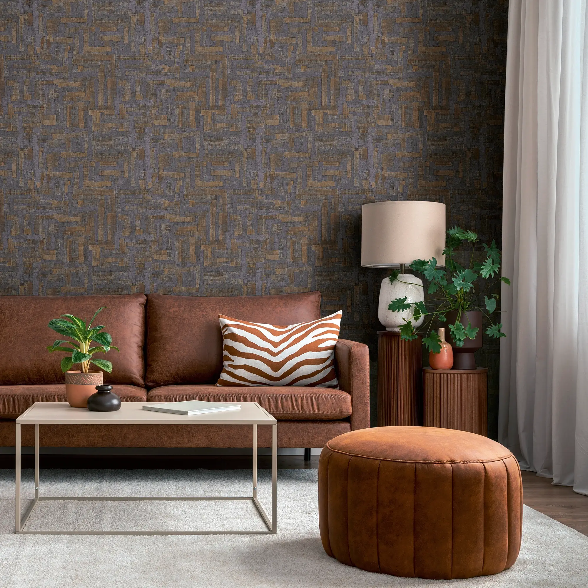 Hessian Weave Wallpaper in Brown and Blue - Image 4