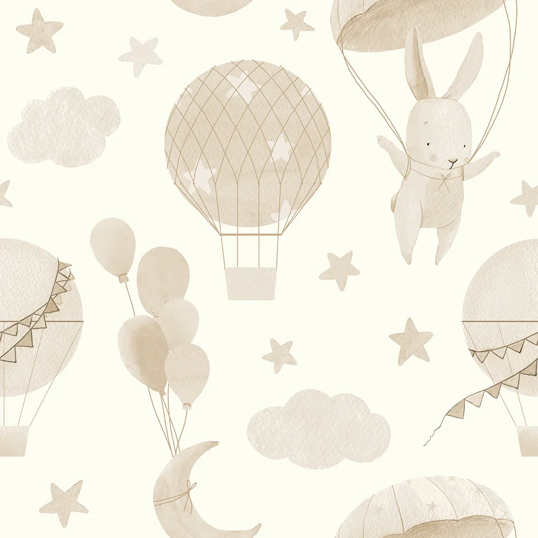 High Flying Bunny Wallpaper in Neutrals