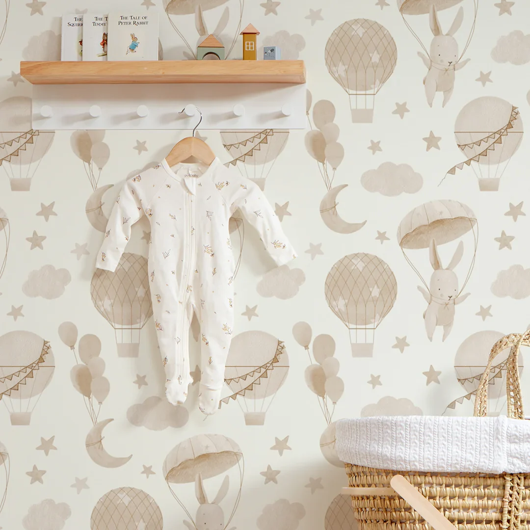 High Flying Bunny Wallpaper in Neutrals - Image 3