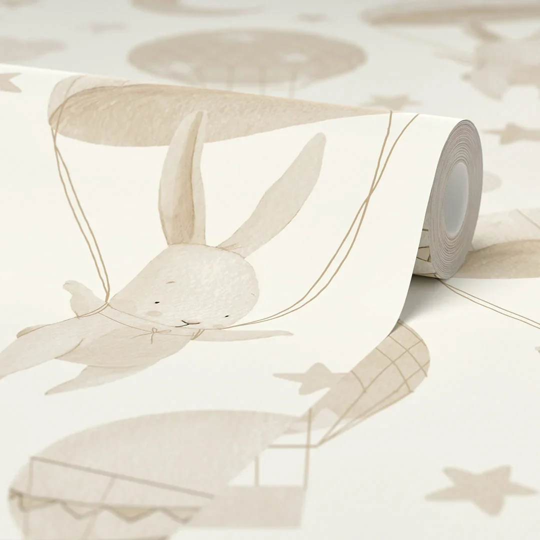 High Flying Bunny Wallpaper in Neutrals - Image 4