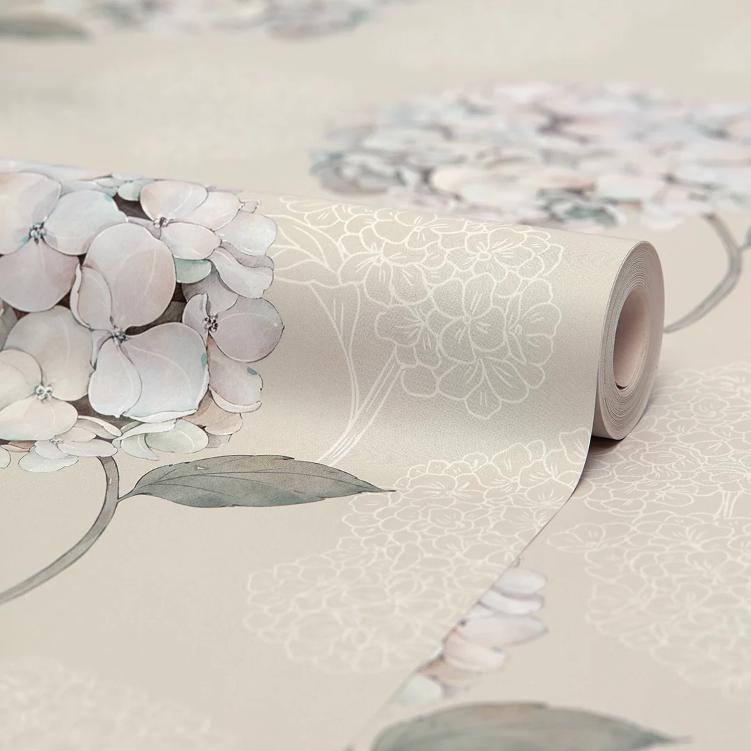 Hydrangea Harmony Wallpaper in Cream - Image 3