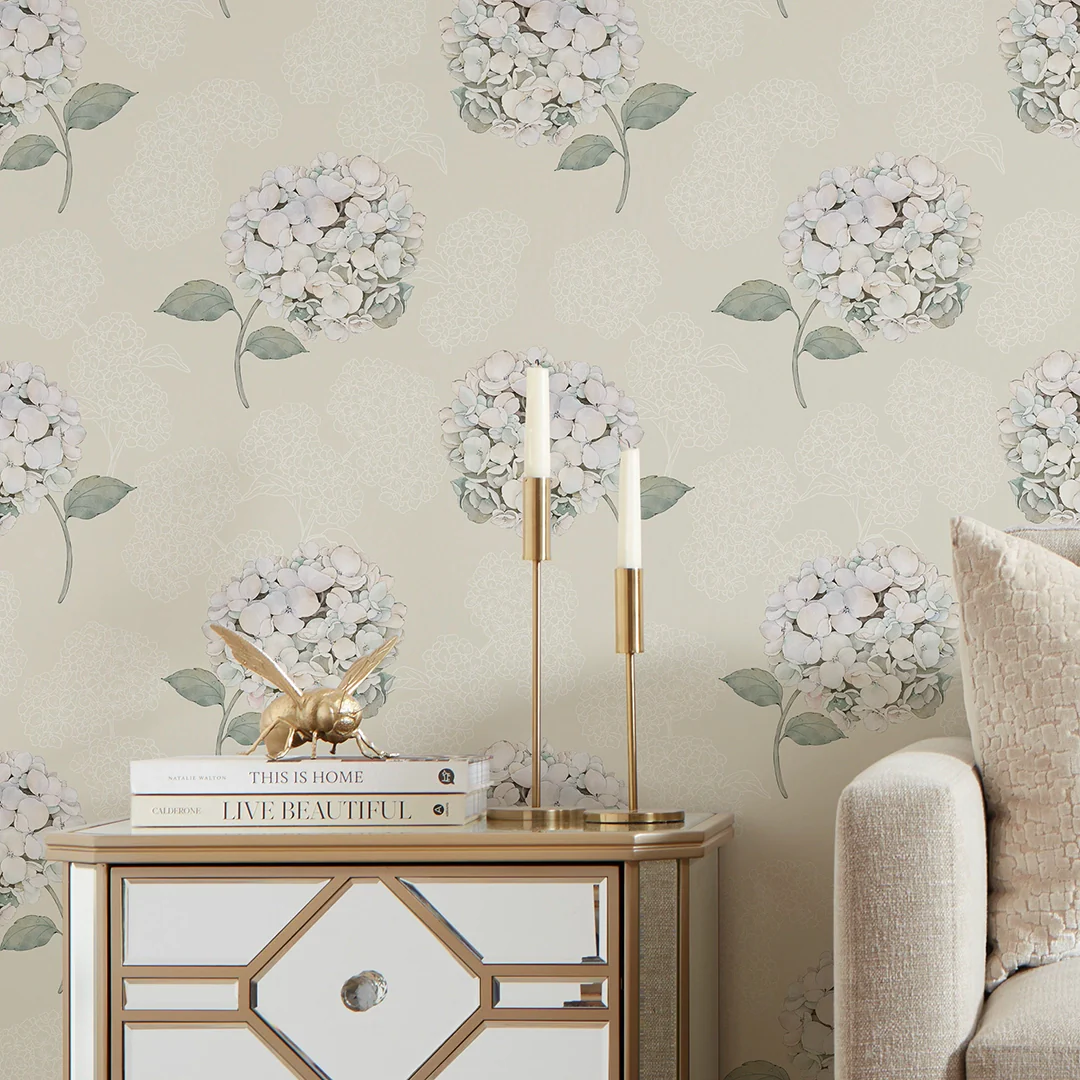 Hydrangea Harmony Wallpaper in Cream - Image 4