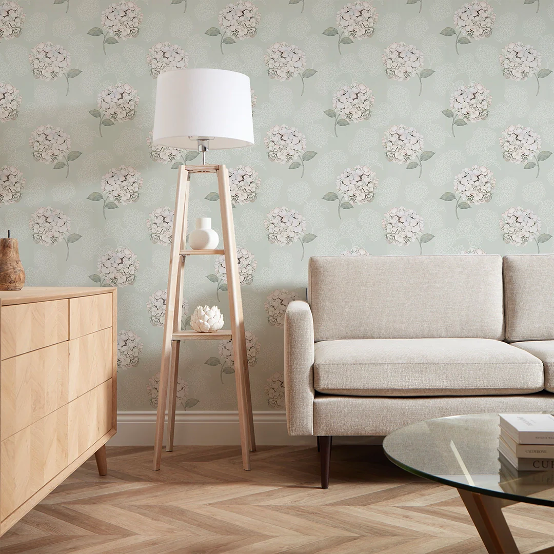 Hydrangea Harmony Wallpaper in Sage Green - Image 2