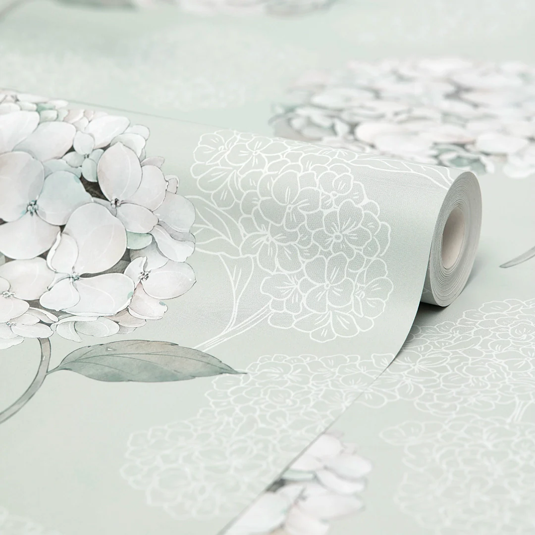 Hydrangea Harmony Wallpaper in Sage Green - Image 3