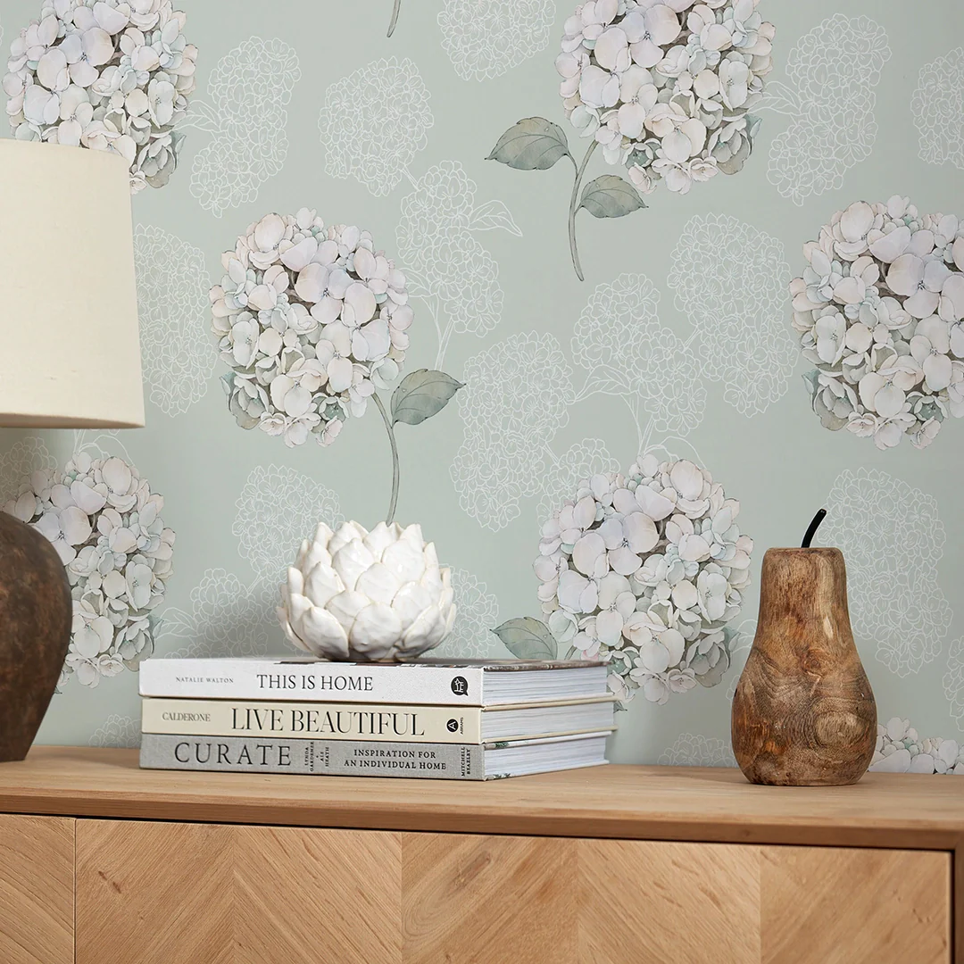 Hydrangea Harmony Wallpaper in Sage Green - Image 4