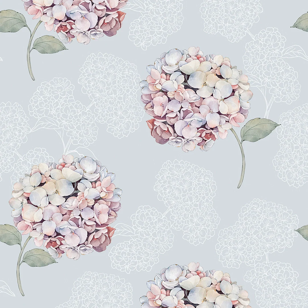 Hydrangea Harmony Wallpaper in Soft Blue